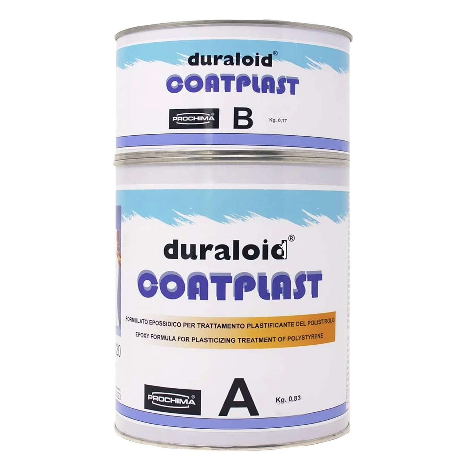 Prochima, Duraloid Coatplast A+B, Bicomponente Epossidico per Ricopertura del Polistirolo, aspetto bianco ma colorabile, 100% Made in Italy, Ideale da Utilizzare su Materiali Usati in Scenografia, 1kg