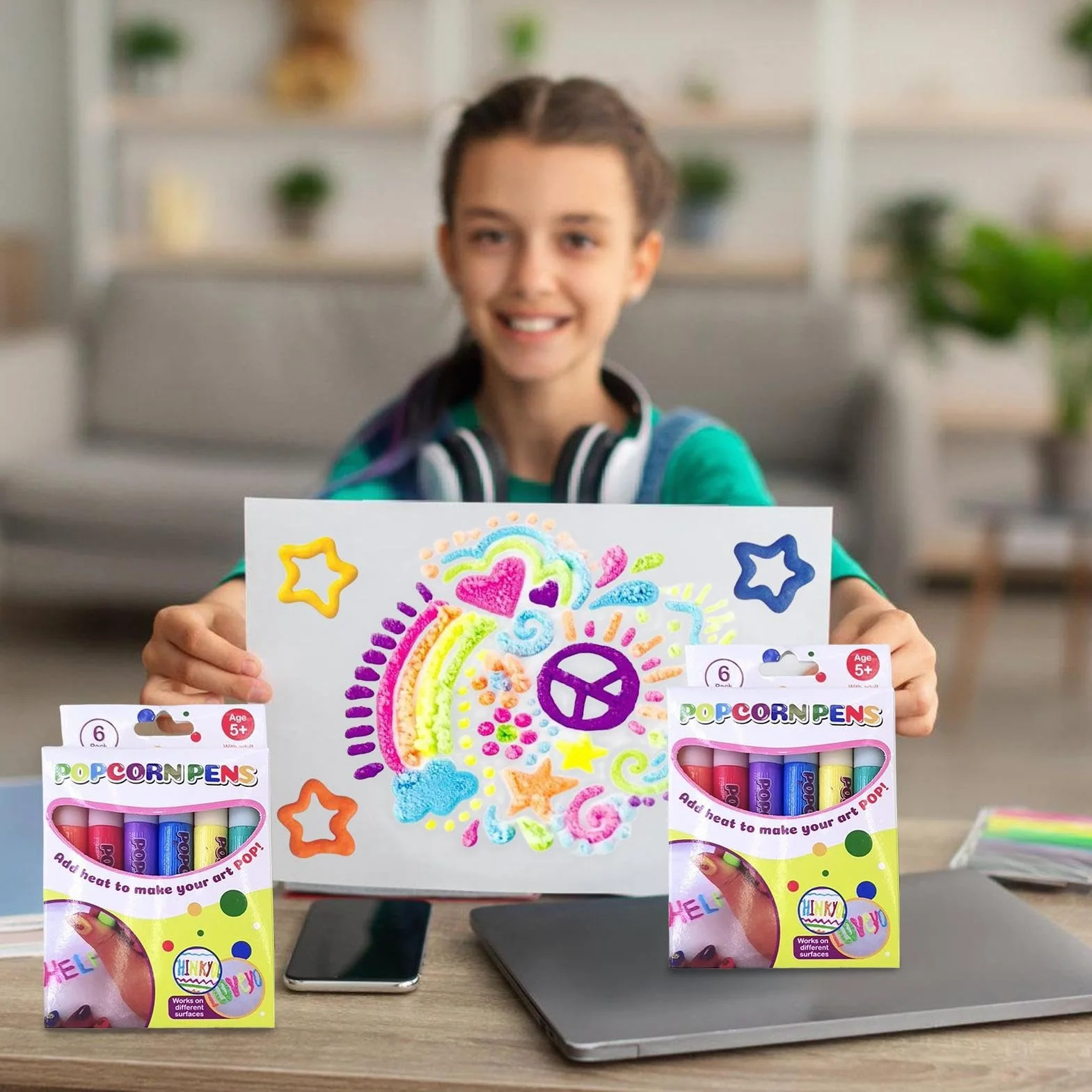 Penne colorate per popcorn Bubble Puffy Art Safe, stampa bolle, graffiti per biglietti