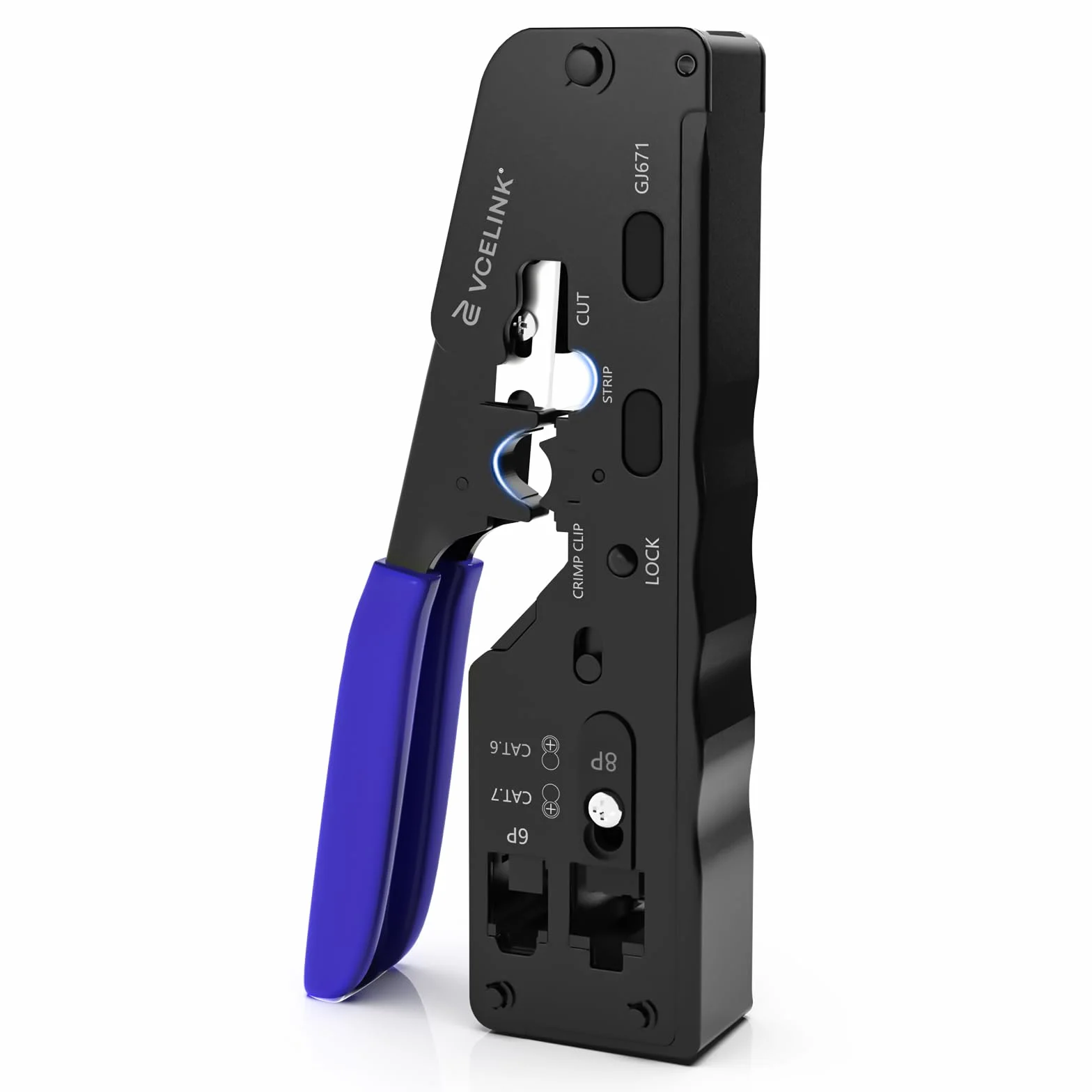 VCELINK GJ671BL Pinza Crimpatrice RJ45 Passante Multifunzione, Professionale per Connettori RJ45/RJ12/RJ11, Compatibile con Cavi Cat5-Cat7