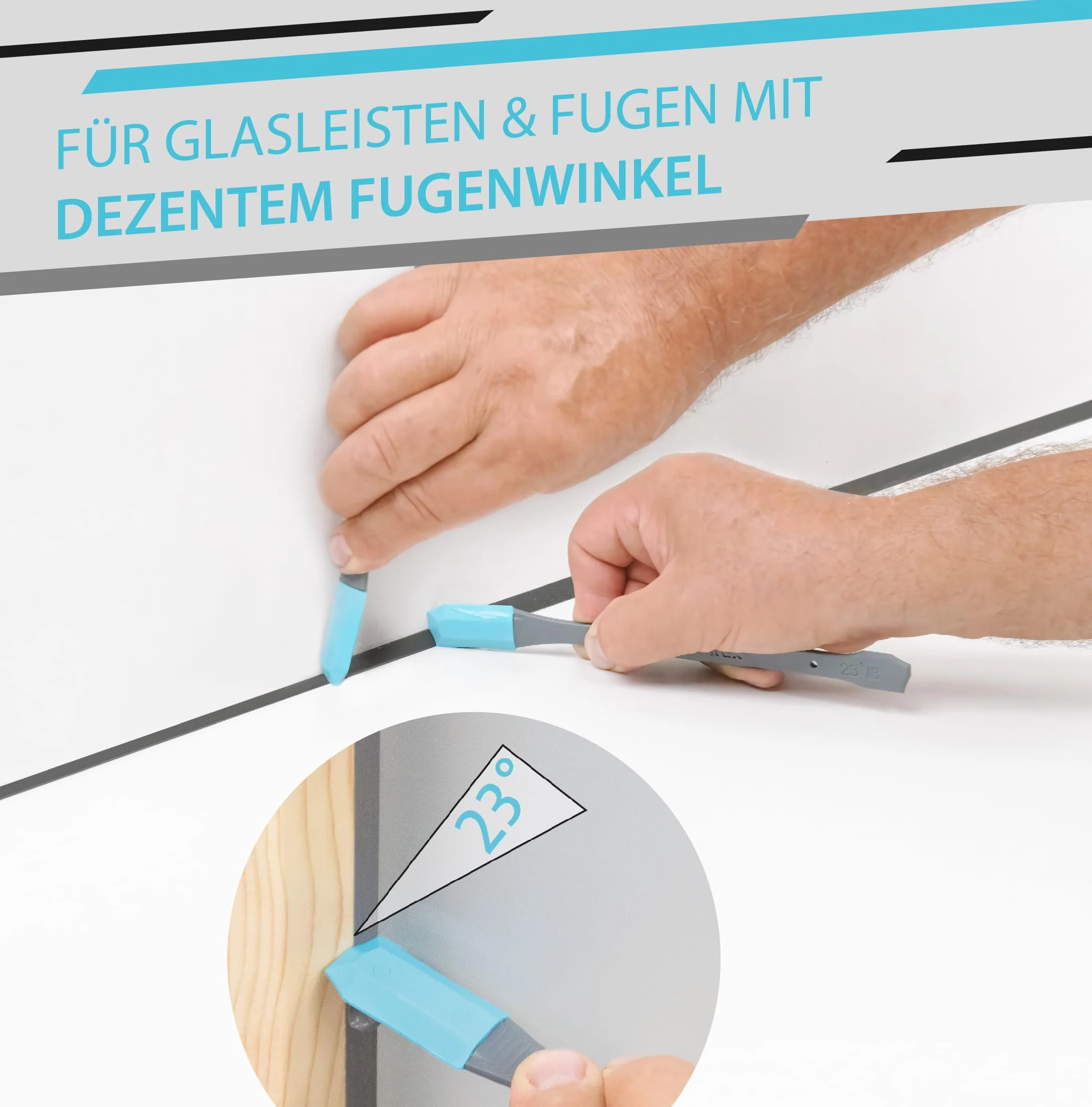FUGENFUX® G&A 23° vetro e giunti di collegamento, estrattore per fughe piatte, set da 2 con dimensioni da 8 mm e 10 mm, punta magica rivoluzionaria per punti stretti