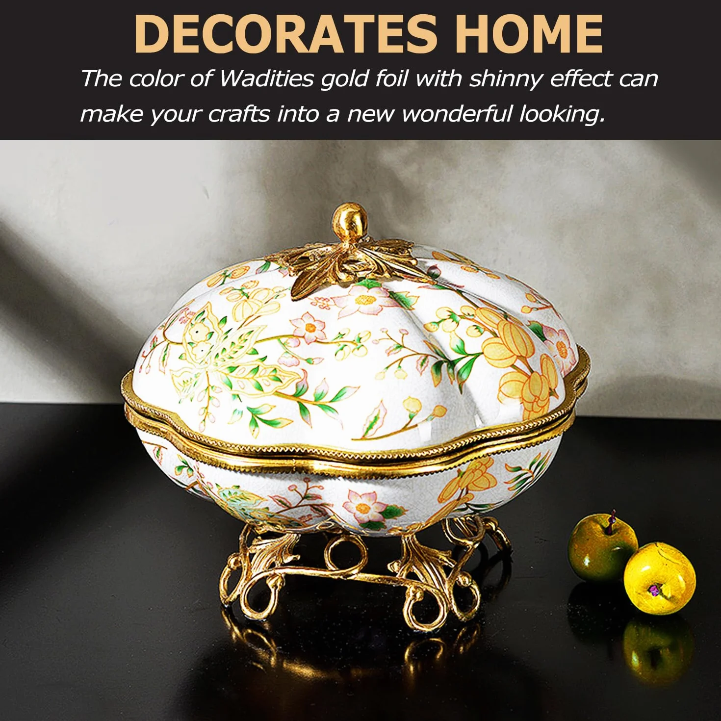 Wadities Fogli di foglia d'oro - 100 fogli di lamina d'oro - 14 x 14 cm Foglia d'oro multiuso per unghie, progetti artistici e fai-da-te, pareti domestiche, interni e decorazioni artistiche multiple