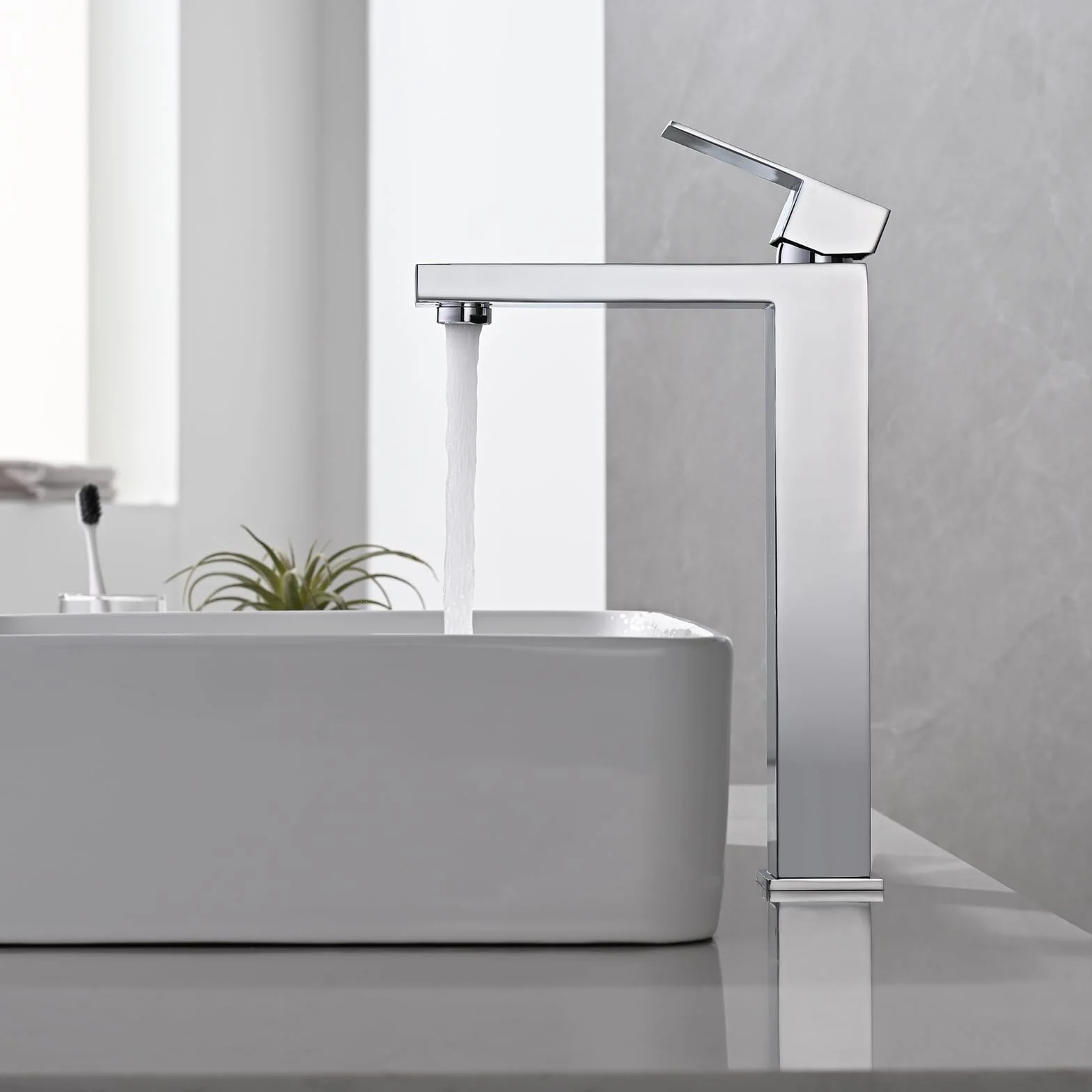 Rubinetto da Bagno Cromato, Miscelatore Lavabo Alto, Rubinetto Lavabo per Bagno, Miscelatore Acqua Calda e Fredda Regolabile, Acciaio Inossidabile (Argento)