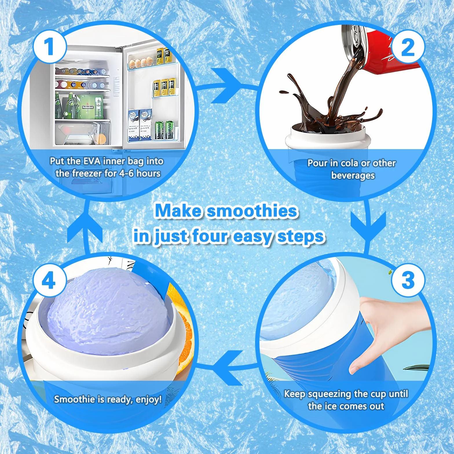 Macchina per Granita Slushy Maker 500 ml Silicone Frozen Magic Squeeze Cup con Canuccia e Cucchiaio 2 in 1