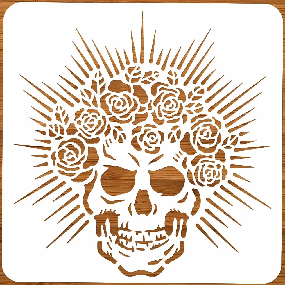 NBEADS Stencil per Pittura con Teschio, Stencil Riutilizzabili per Arte e Artigianato Fai-Da-Te Da 30x30cm, Modello di Pittura Scavata per Dipingere su Pareti di Legno, Tessuto, Carta, Mobili In Tela