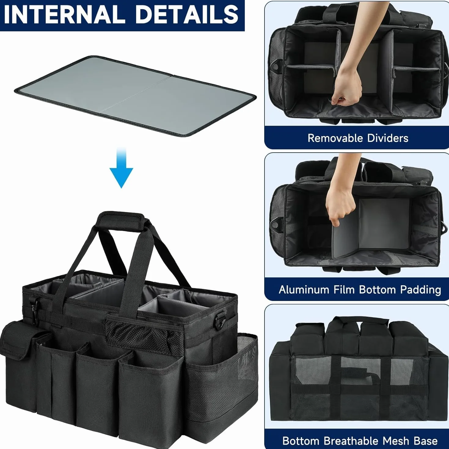 Borsa portaoggetti XL per la pulizia, organizer con manico, nero