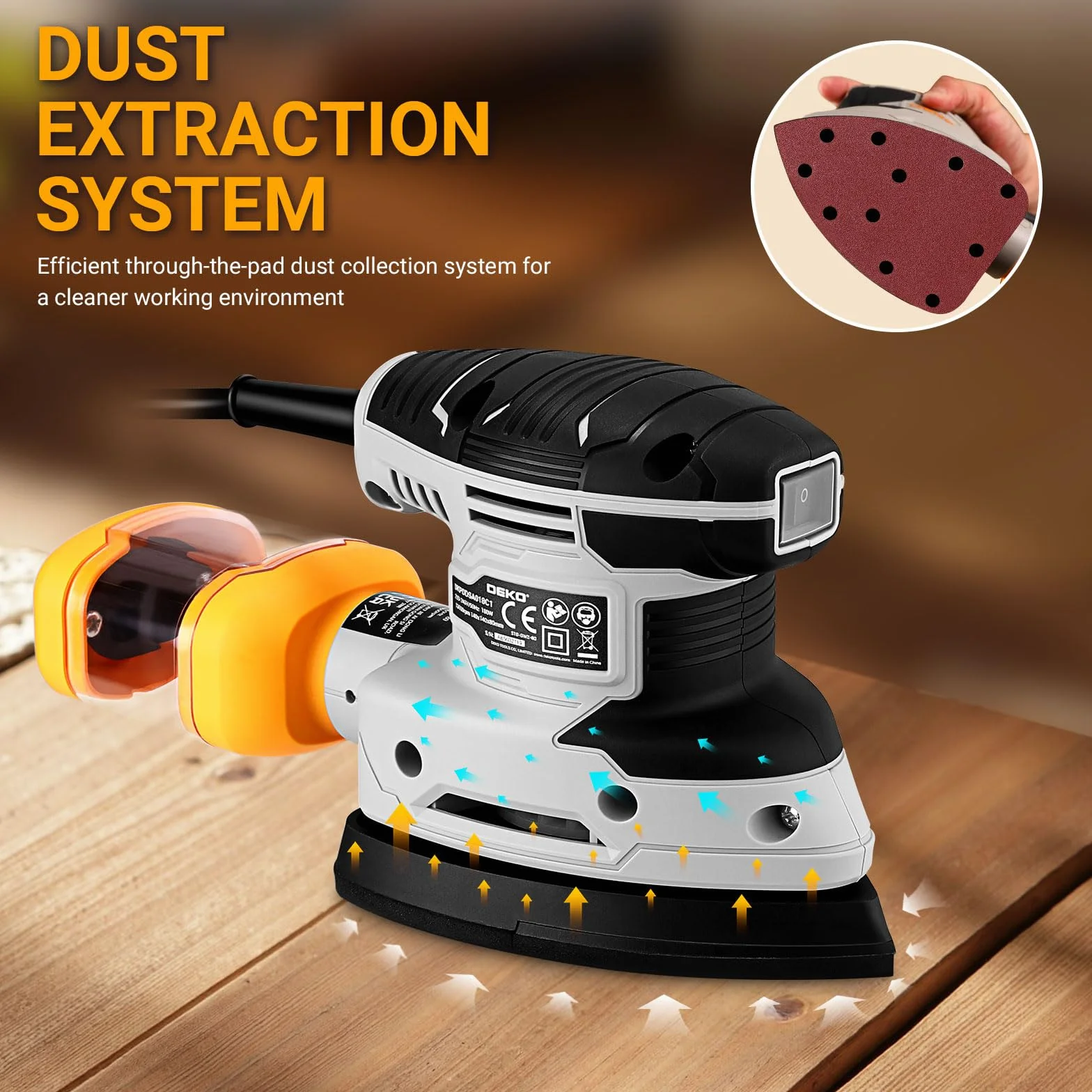 DEKOPRO 180W Levigatrice Mouse Elettrica 13000 RPM 15 Carte Abrasive per Legno