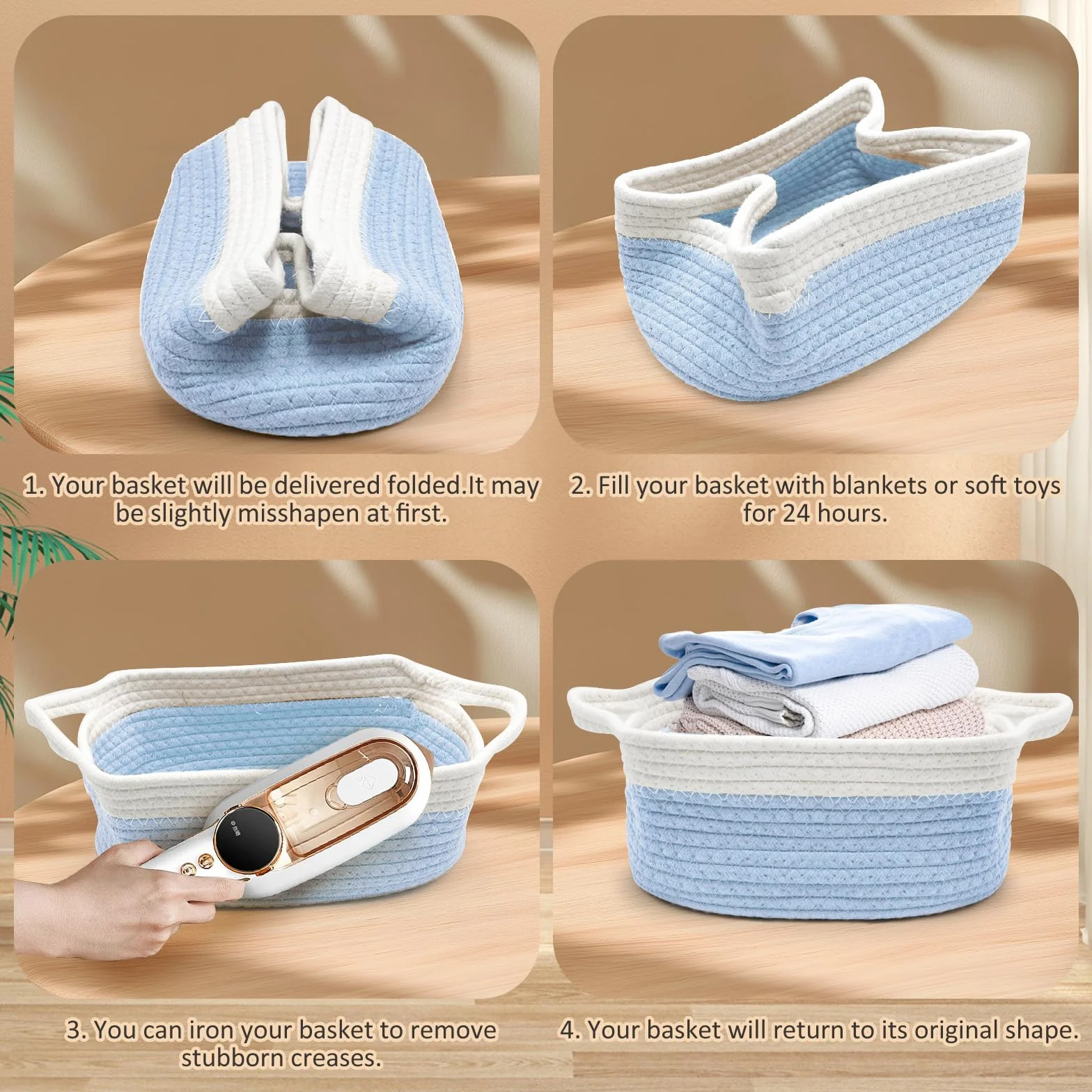 Cestino regalo vuoto 30 x 20 x 12 cm intrecciato blu con sacchetti e nastri