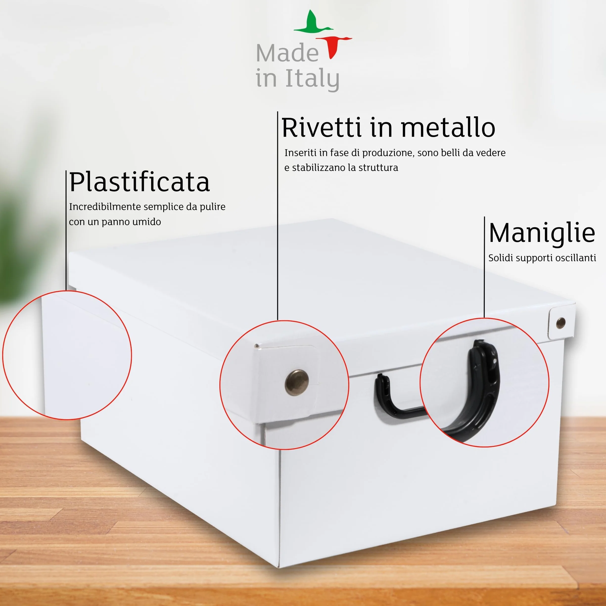 Lavatelli Scatola armadio in cartone 32x42x21 cm Organizer impilabile resistente per vestiti e biancheria MEDIUM BIANCO