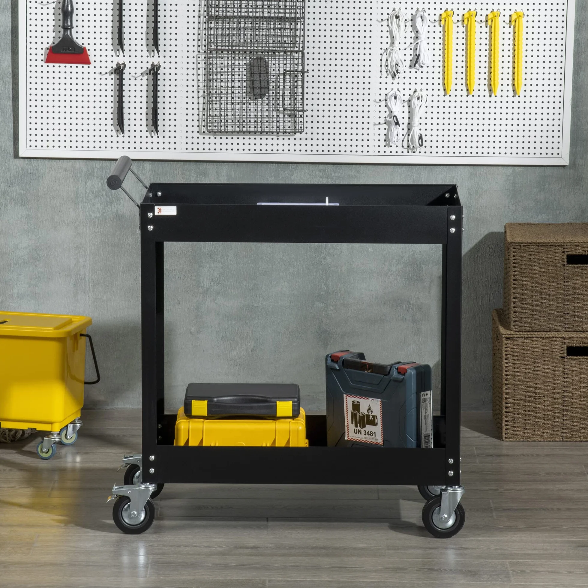 DURHAND Carrello Porta Utensili a 2 Ripiani, Officina Garage Acciaio 84.5x38x84cm Nero