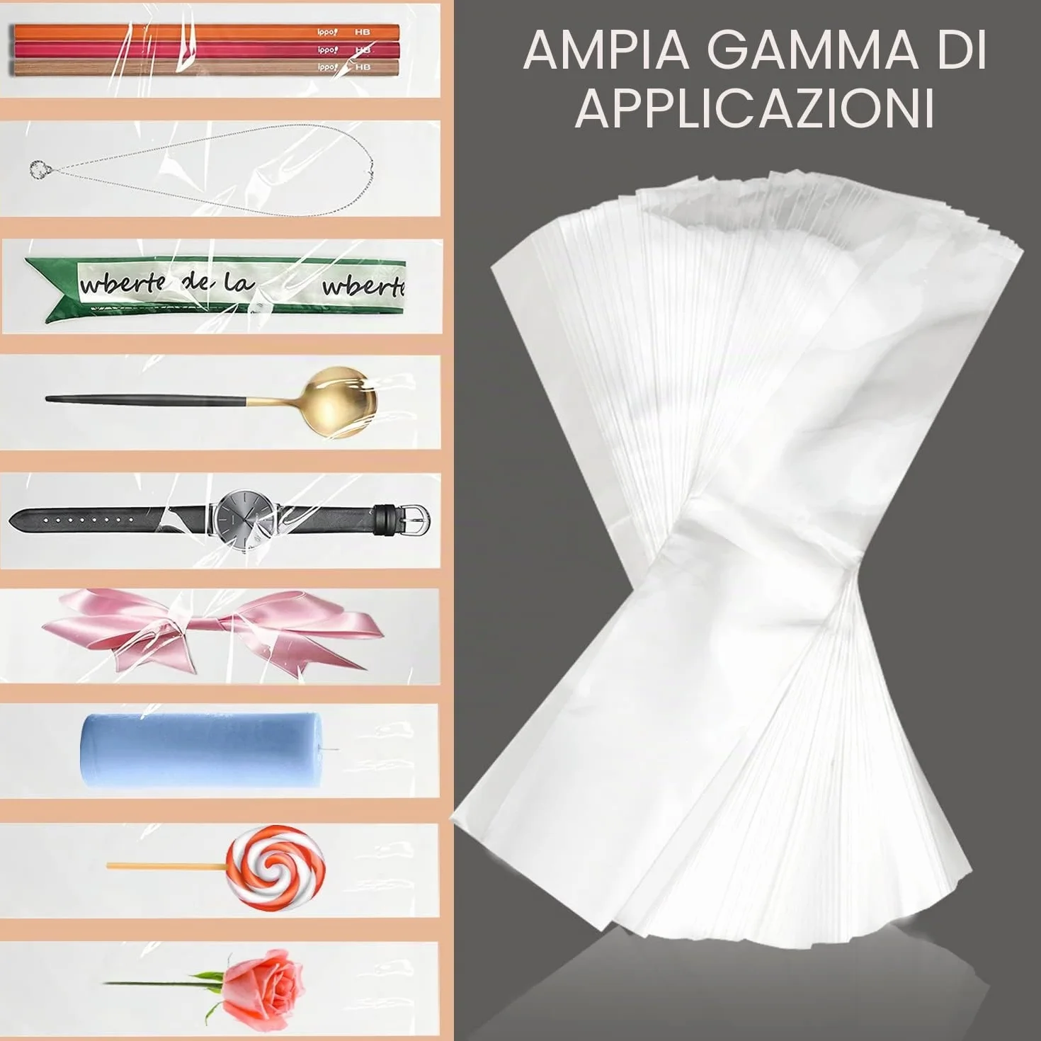 Sacchetti Cellophane Trasparenti per Alimenti 32 X 7 cm 100 Pezzi Bustine OPP Plastica con Etichette Regalo in Carta Kraft 20 Metri di Spago di Iuta per Caramelle Candele Gioielli