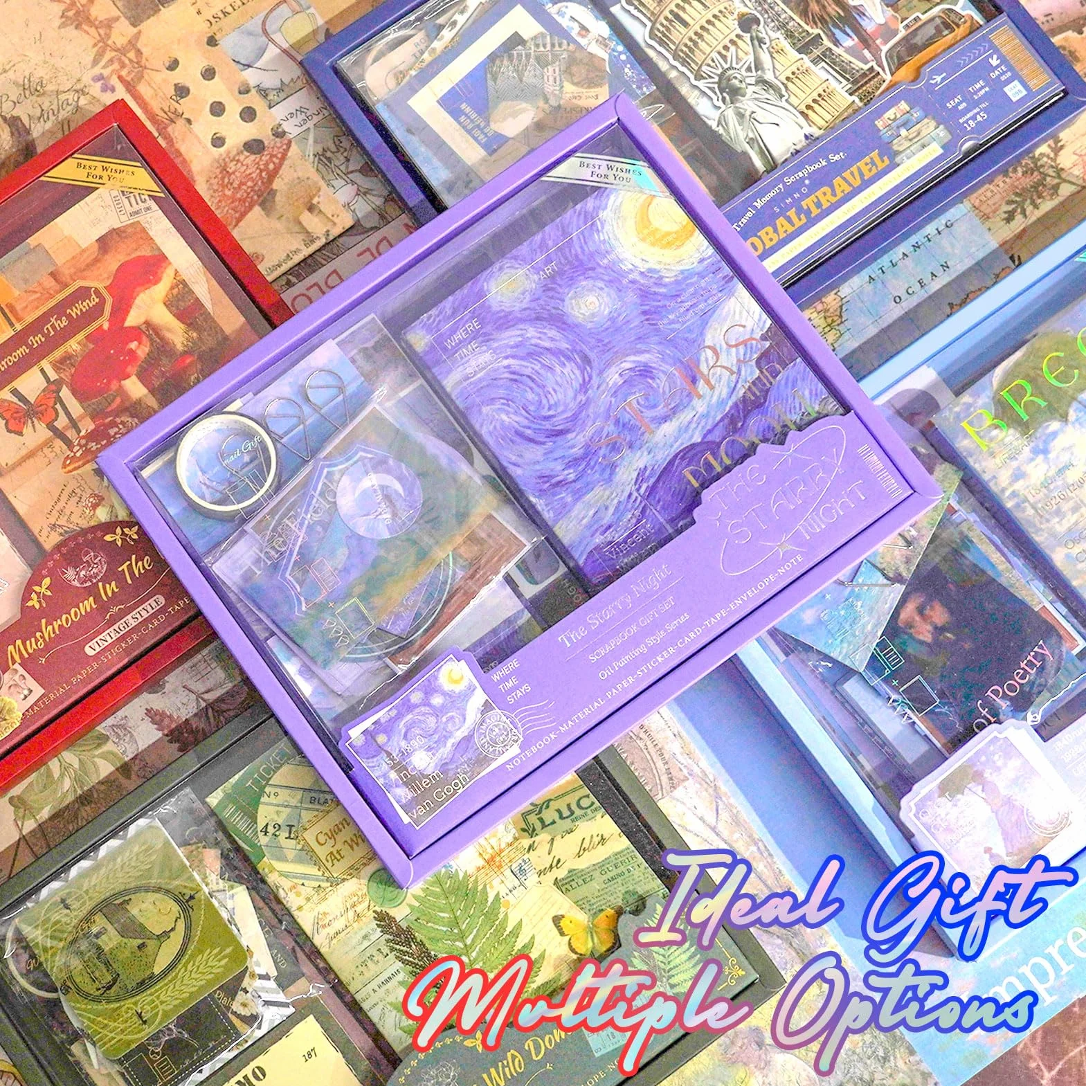 Funto Kit per Scrapbooking (116 PCS), Serie Pittura a Olio - Brezza del Mattino, Perfetto per Materiali Bullet Scrapbooking, Planner DIY Arts Craft Collage