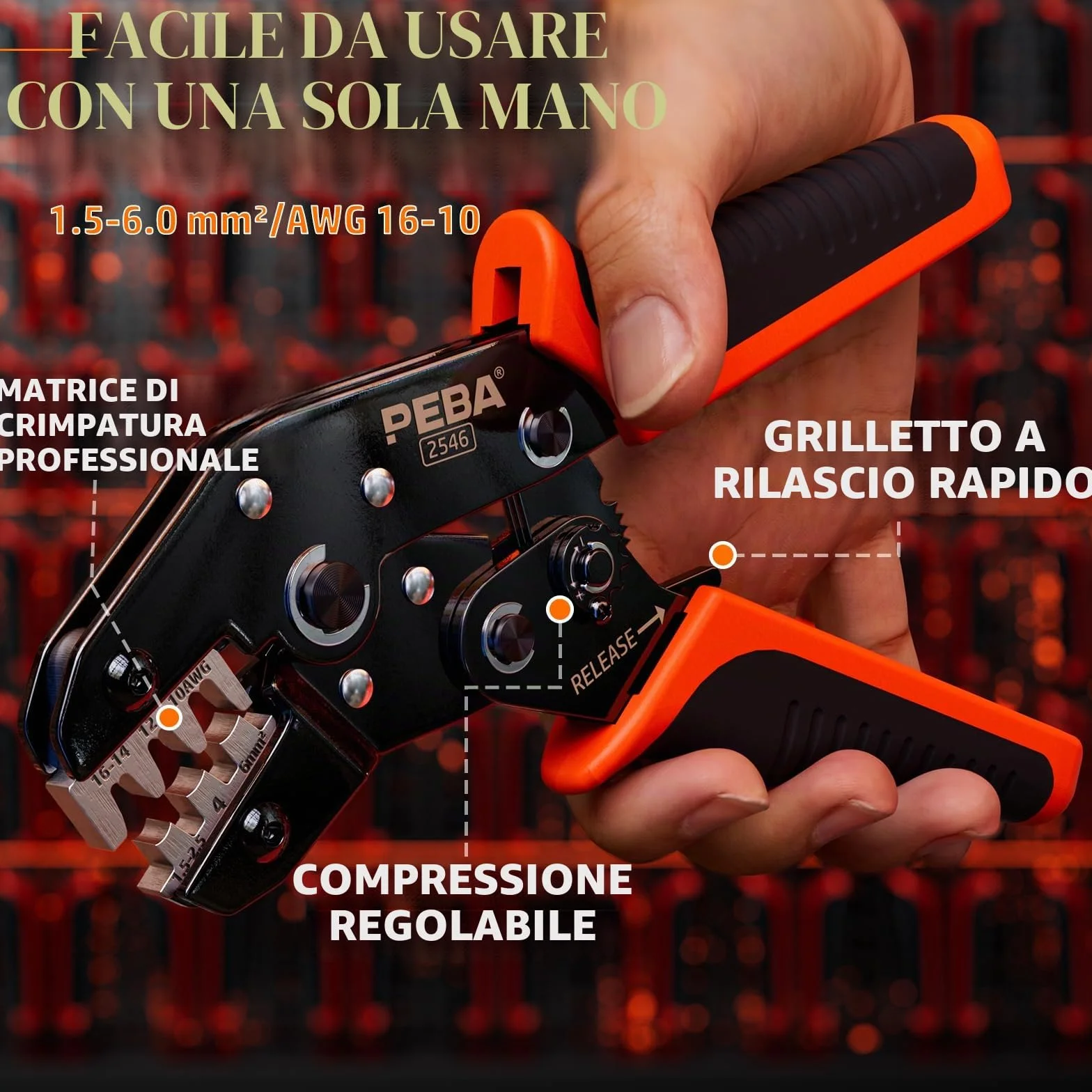 PEBA Set di Pinze Crimpatrici Solari, Pinza Crimpatrice Solare per 1.5-2.5/4.0/6.0 mm² Cavo PV, Incl. Crimpatrice + Pannello Solare Connettori Fotovoltaico+ Chiave Inglese per Cavo di Collegamento
