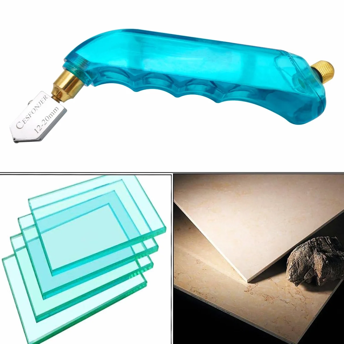 CESFONJER Cutter di vetro professionale della con extra sostituibile Testa e serbatoio dell'olio - 2mm-6mm / 6mm-12mm / 12mm-20mm, per il taglio di piastrelle in ceramica di vetro a specchio.