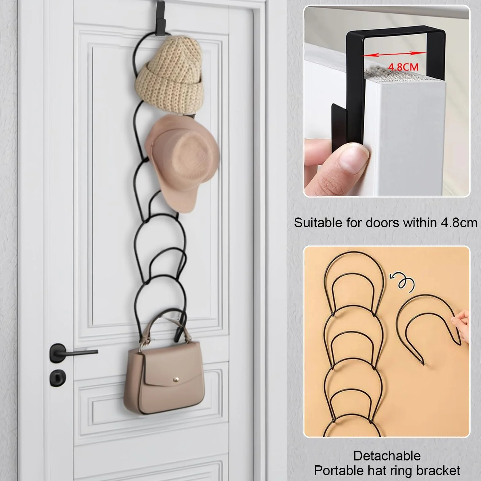 Porta Cappelli da Parete in Metallo con 2 Ganci, 10 Pezzi per Baseball, Sciarpe, Vestiti, Cravatte (Nero)