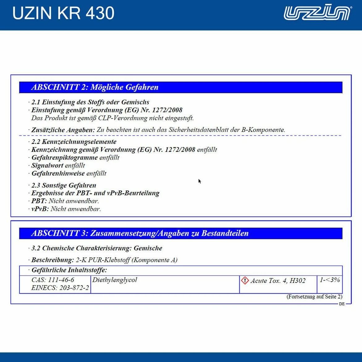 UZIN KR 430 2-K PUR - Colla 3kg