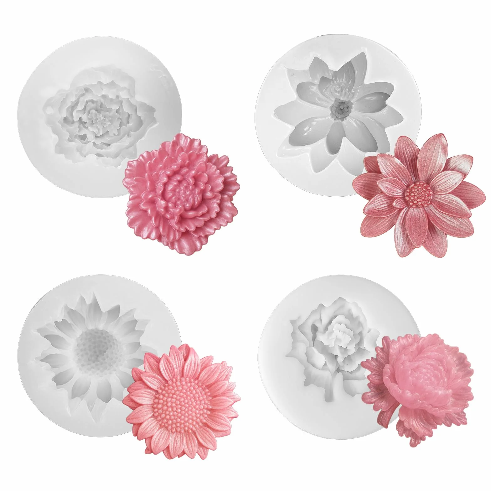 4 pezzi stampi in silicone per la colata di candele stampi, silicone margherita per la colata di fiori 3D, per candele margherita e loto per la colata stampo per candela in silicone