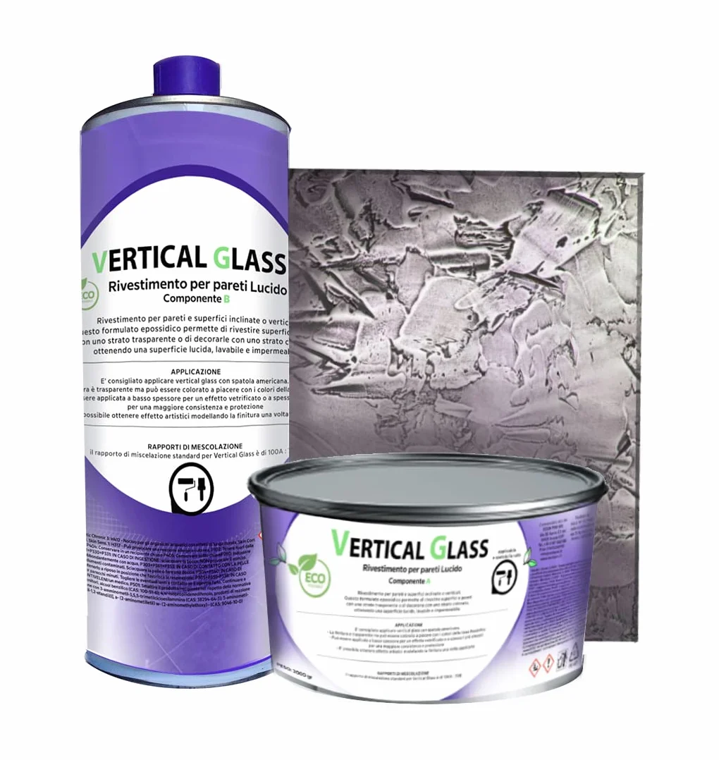 Resin Pro Vertical Glass Rivestimento per Pareti Epossidico Bicomponente Trasparente per la Protezione di Pareti e Superfici Inclinate o Verticali (3,4 kg)