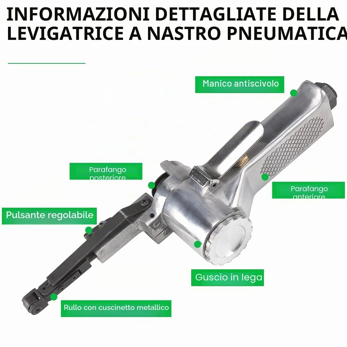 Levigatrice a Nastro per Legno Impugnatura Girevole 360° Pneumatica Ad Aria Compressa