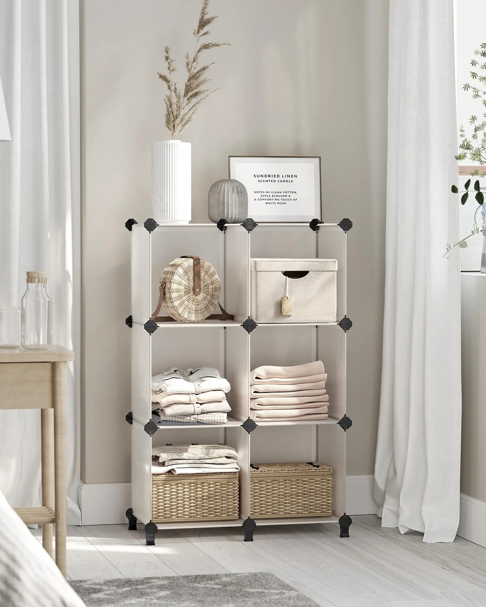 SONGMICS Scaffale a 6 Cubi, Organizzatore Modulare, Portaoggetti in Plastica con Piedini, Scarpiera, Cubo 30 x 30 x 30 cm, Soggiorno, Camera da Letto, Martello di Gomma, Bianco LPC111S