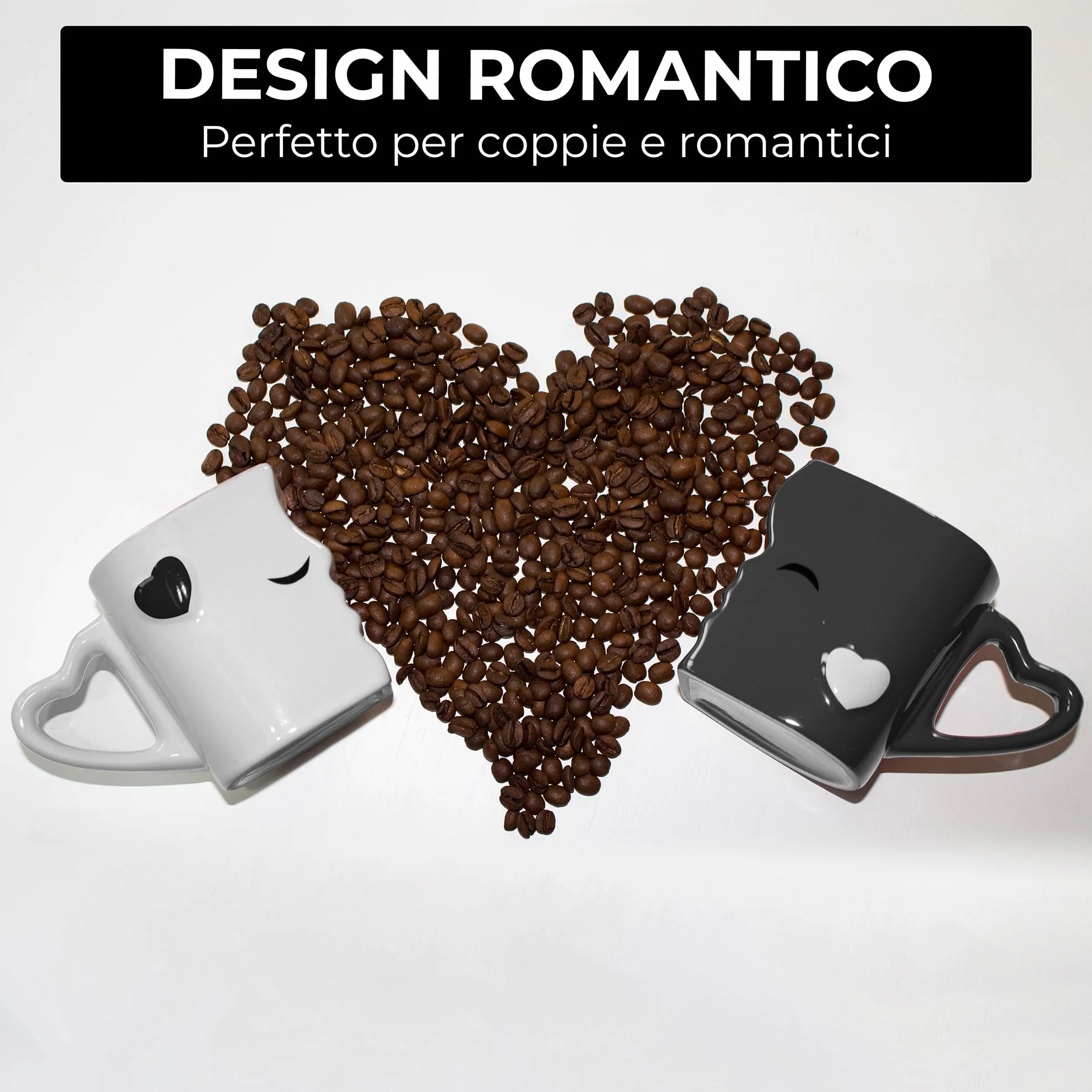 MIAMIO Kissing Mugs, Ceramica Tazze Caffè, Design Bacio, Confezione Regalo (Nero)