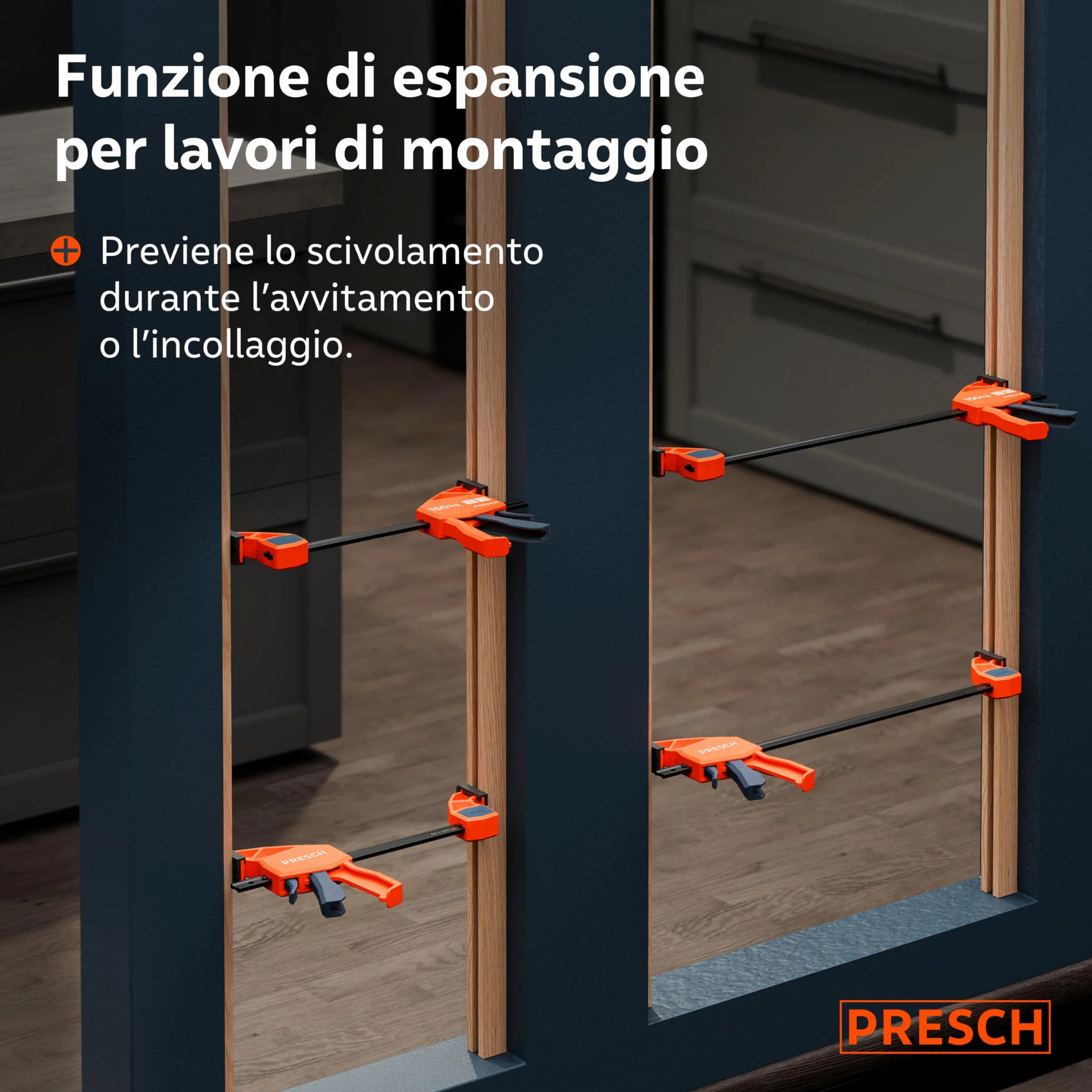 Presch Morsetti da falegname 300mm e 600mm 4 pz - Set di morsetti con forza di serraggio di 150 kg - Acciaio al carbonio e corpo rinforzato in fibra di vetro - Con funzione divaricazione