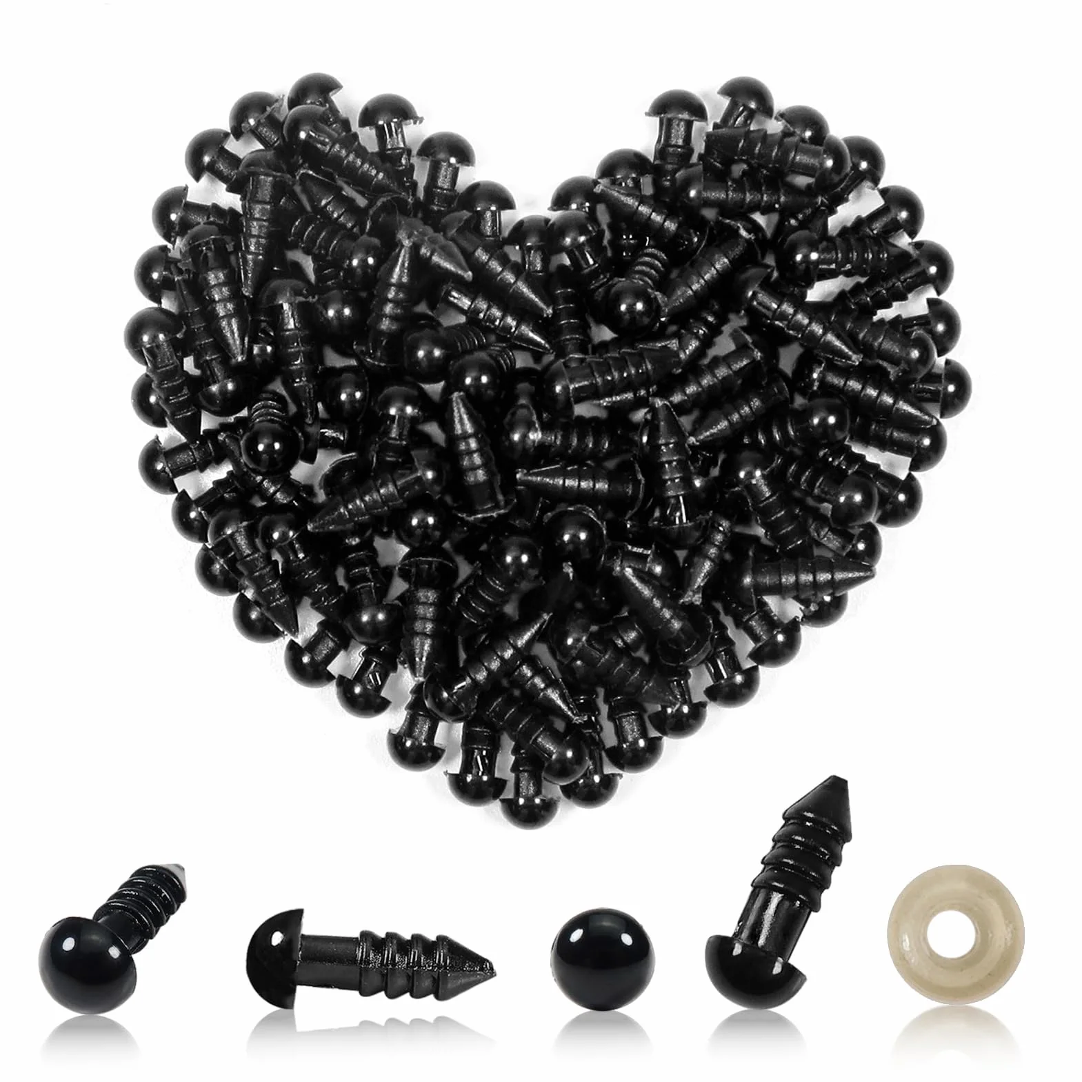 TOAOB 150 Pezzi Occhi di Sicurezza per Amigurumis con Rondelle 6 mm Nero Plastica Occhietti per Bambole Creazione Animale all'Uncinetto Pupazzi Creazione Artigianato Lavoretti