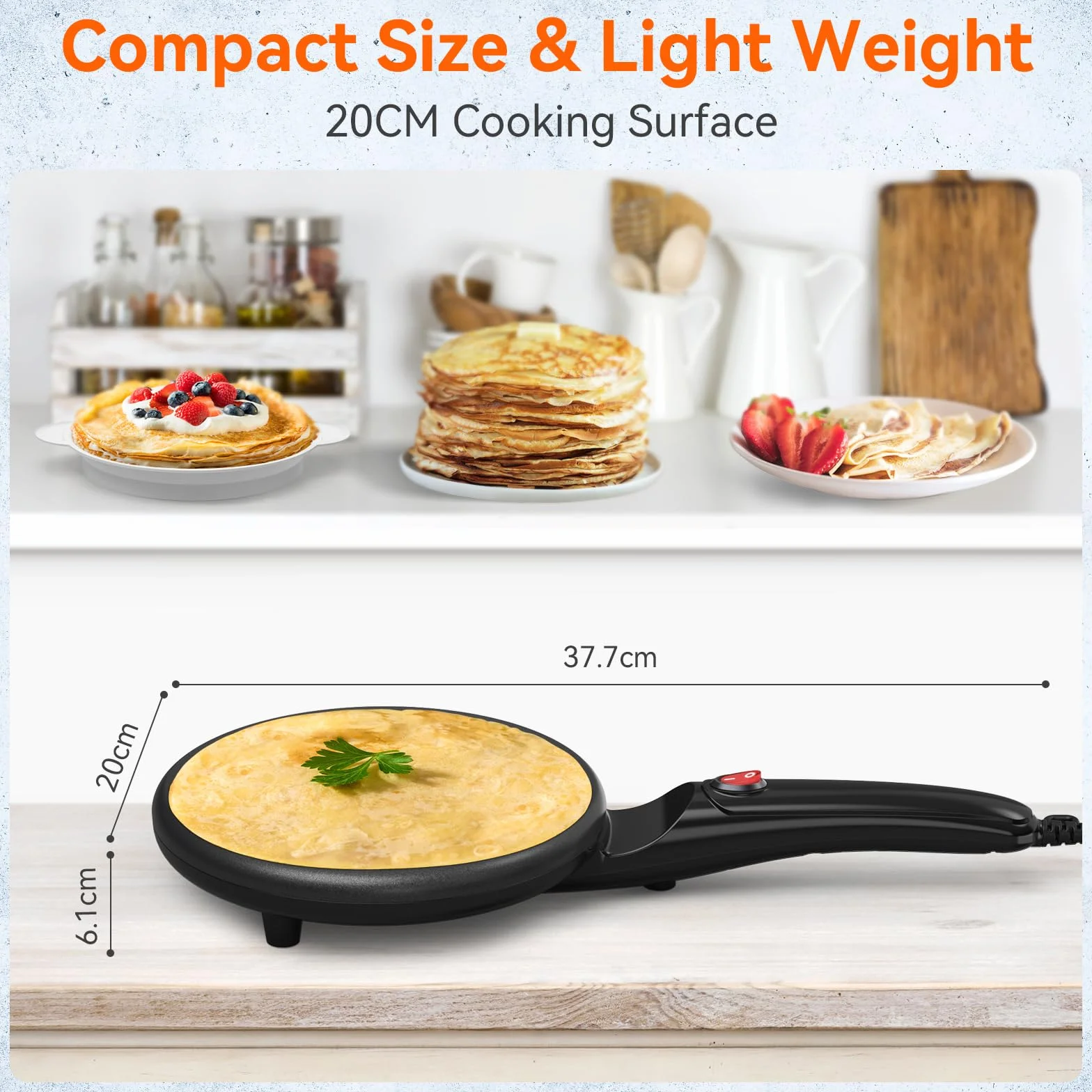 SNAILAR Crepiera Elettrica con Manico, Crêpes Maker Antiaderente, Piastra Crepes Macchina Portatile 800W per la Casa, Diametro 20 cm