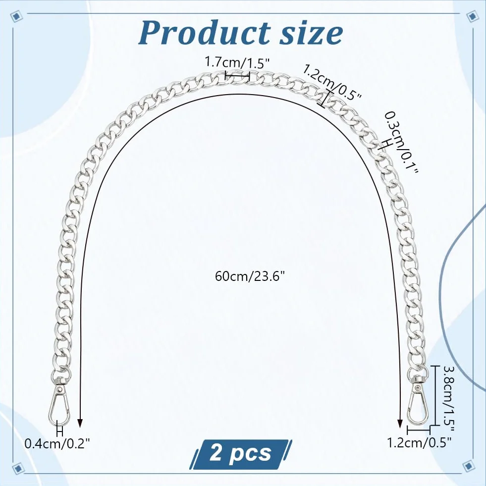 PH PandaHall 2pz Catena Borsa Argento 60cm Catene per Borse a Tracolla, Catena per Borsa in Metallo Maniglia di Ricambio per Sostituisci Vecchie Catene Borsetta Fai Da Te