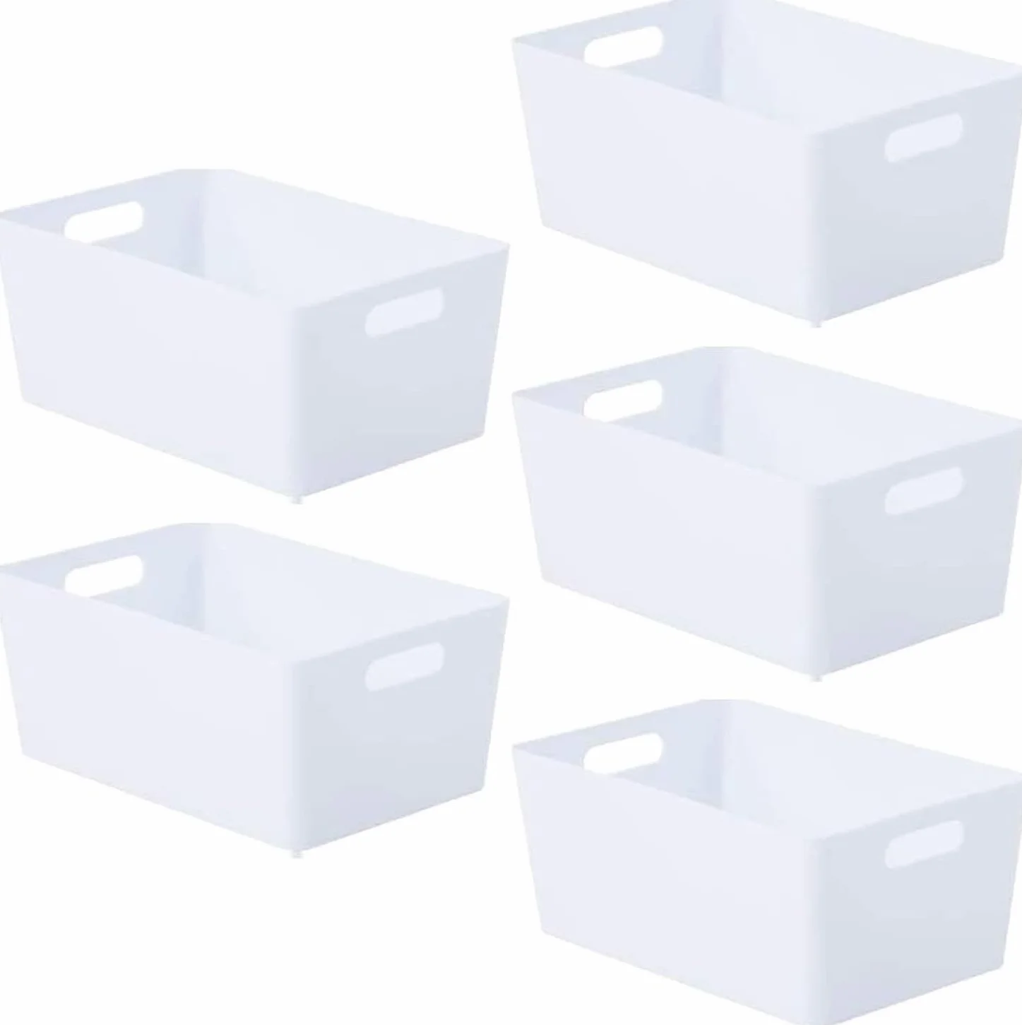 Niftii Set 5 Cestini Portaoggetti in Plastica - Contenitori Rettangolari con Manici per Cucina e Casa - Bianco