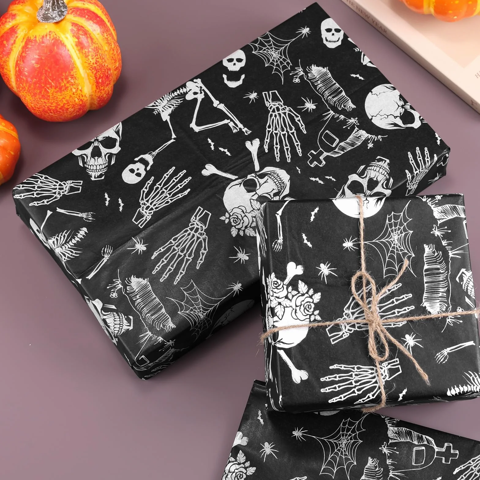30pz Carta Velina di Halloween, 50x35cm Carta da Regalo con Motivo a Teschio Cartas Velina Pieghevole per Decorazioni per Feste di Halloween