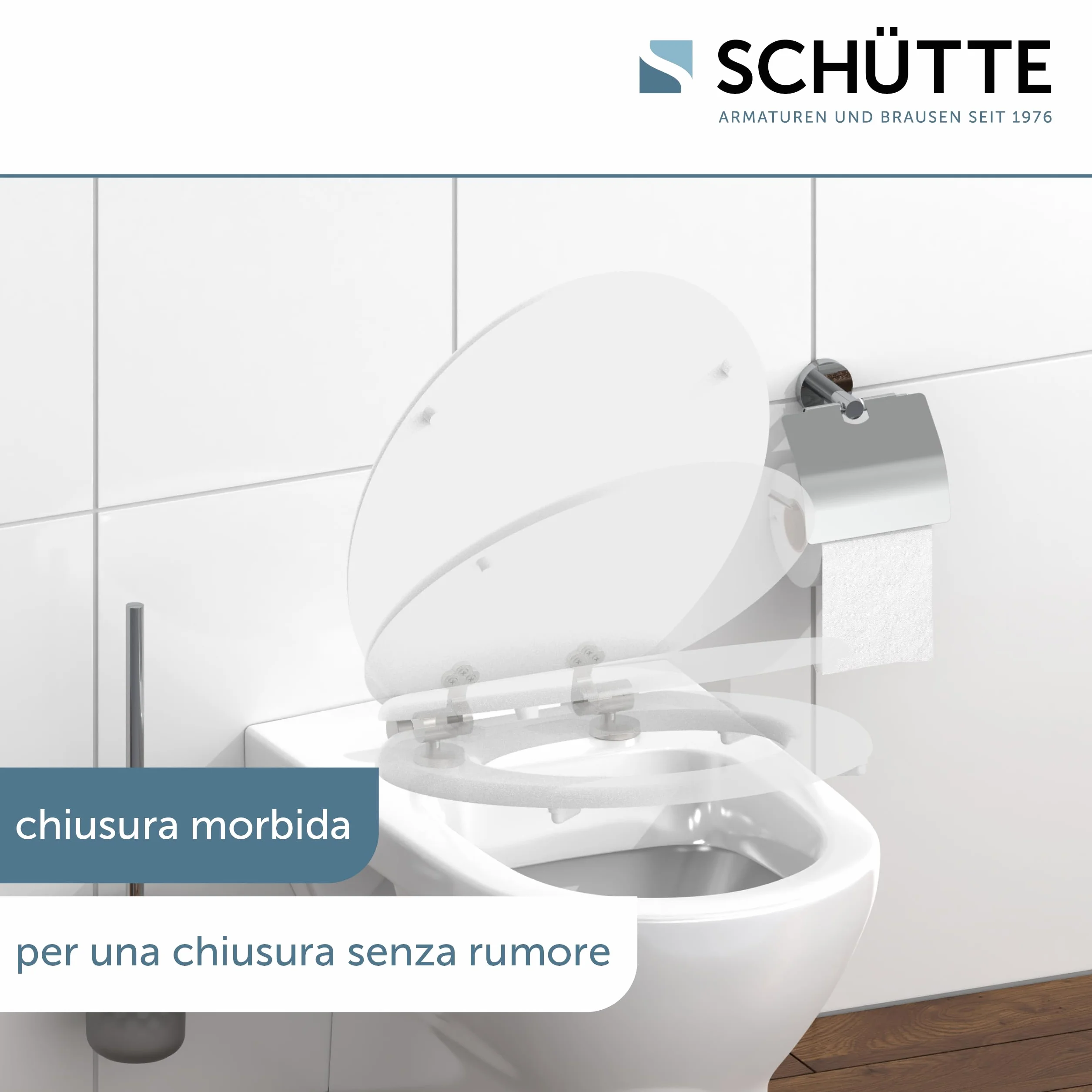 Schütte 84100-A - Coperchio con anima in legno (carico massimo del sedile del water 150 kg), con meccanismo di abbassamento, colore: bianco