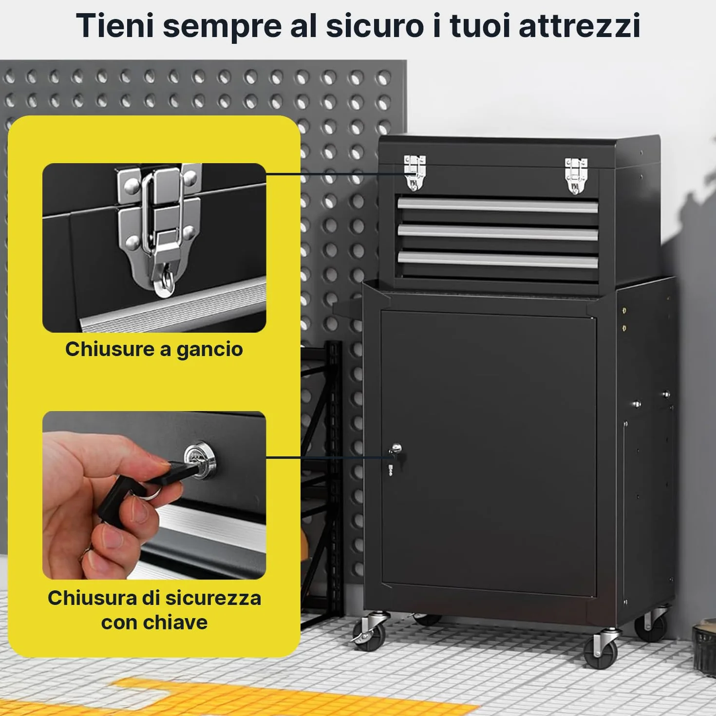 Carrello Officina Porta Attrezzi in Metallo con 3 Cassetti Scorrevoli, Banco da Lavoro Mobile per Garage