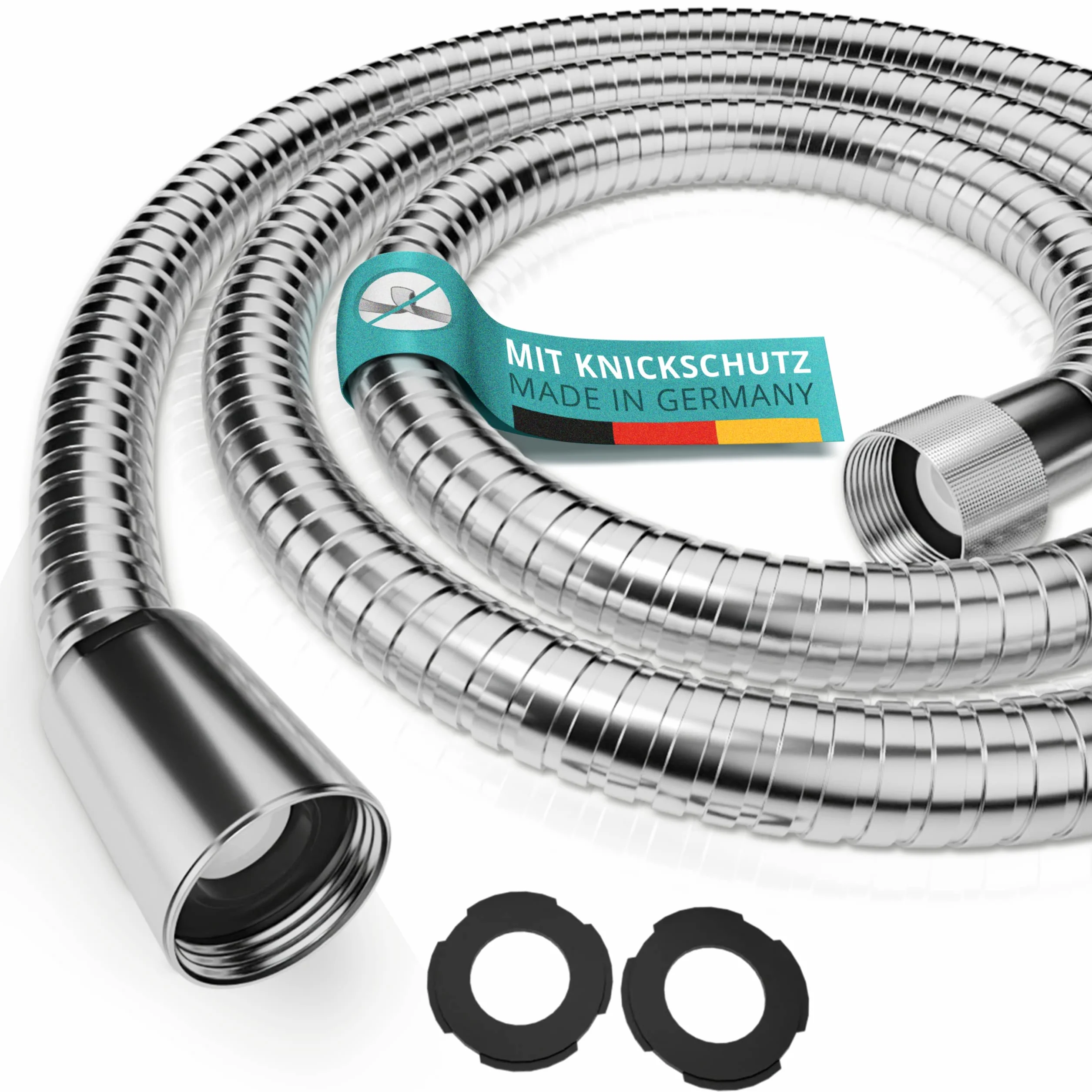 Engelbach® Tubo doccia flessibile 1,5m in acciaio inox - Con attacco standard - Flessibile e testato per l'acqua potabile - Made in Germany