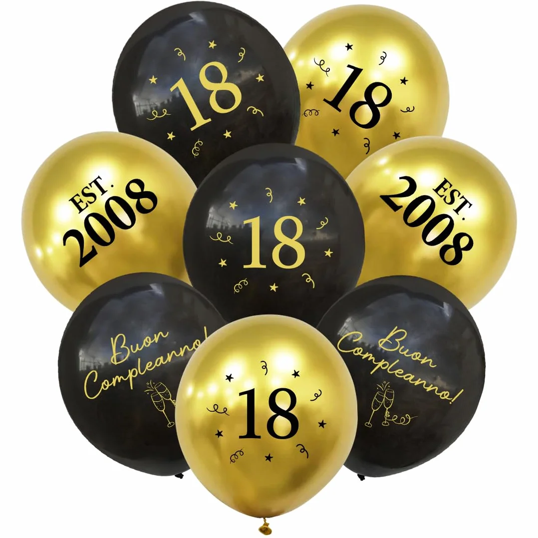 Decorazione per 18° Compleanno Nero Oro, Palloncini 18 Anni, 2008 Buon Compleanno Ragazzi Ragazze