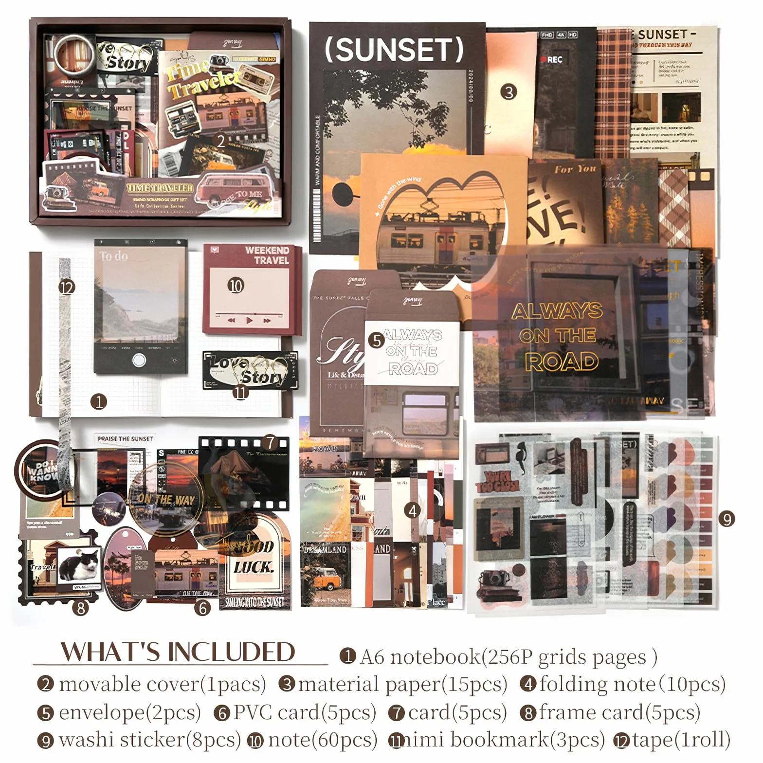 Kit di forniture per album di ritagli, kit per album di ritagli estetico vintage, 351 pezzi, con carta per scrapbooking, quaderno a griglia A6, forniture per diari, regalo di compleanno per adulti,