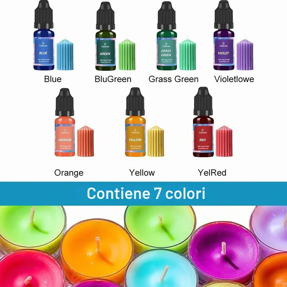 7 Pezzi Coloranti per Candele, Colorante Liquido Per Fare Candele, per La Realizzazione in Cera di Soia, Colorante, 10ML