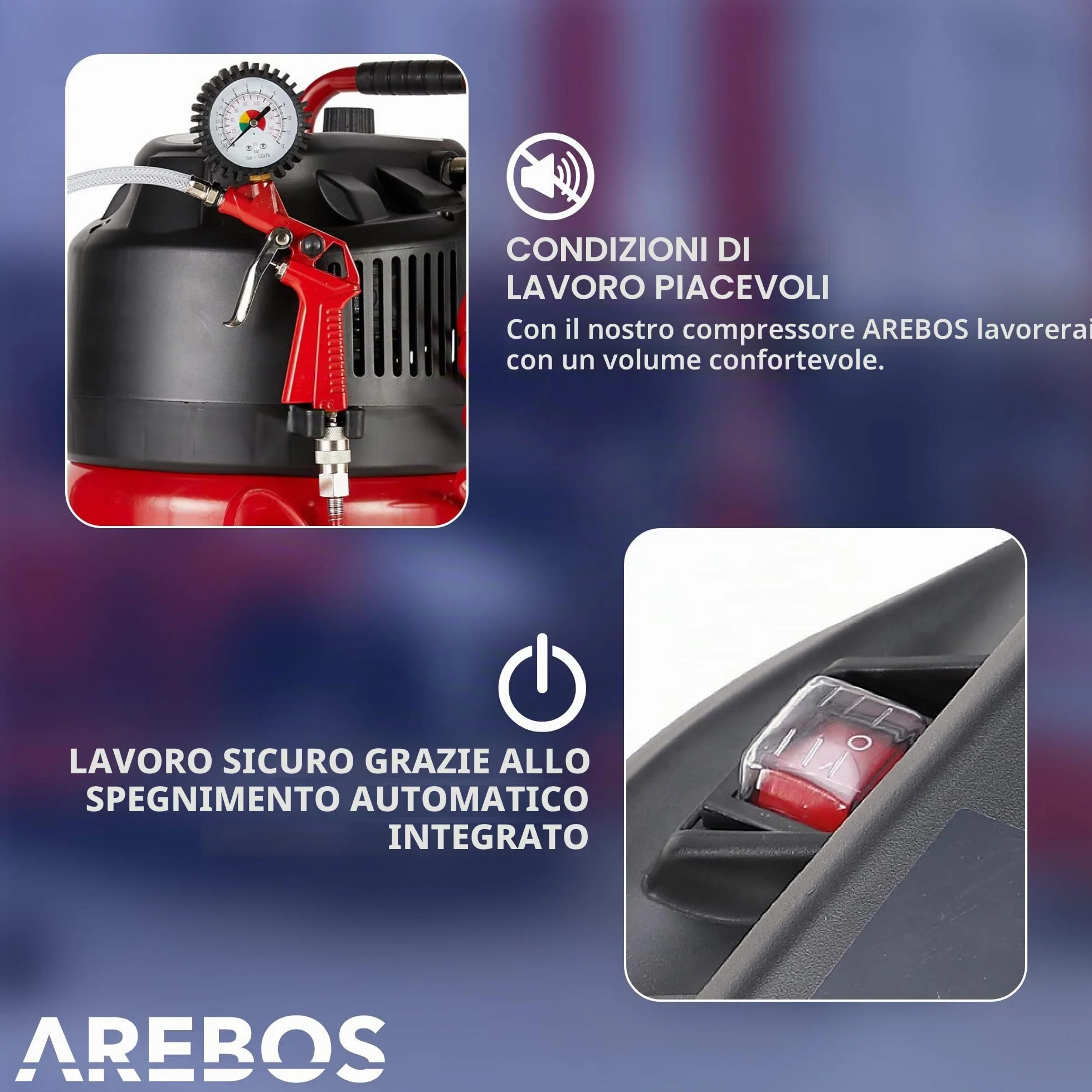 Arebos Compressore ad aria compressa 1500W | 30l | incluso set da 13 pezzi | senza olio | 240 L/min | doppio attacco Euro | 10bar| Capacità: 50 l, 30 l o 6 l (30 litri)