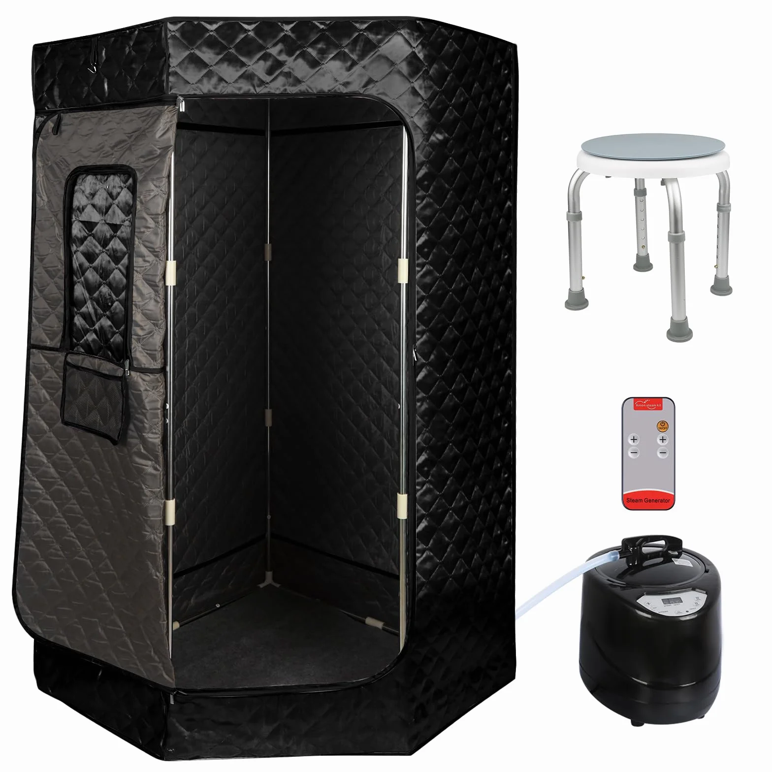 Sauna a Vapore Portatile, Cabina Domestica per SPA, 9 Temperature Regolabili, 0-99 Minuti, Telecomando,per Interna Esterno, Pressoterapia Iinfodrenaggio,90 * 90 * 180 cm (3L) (Nero)