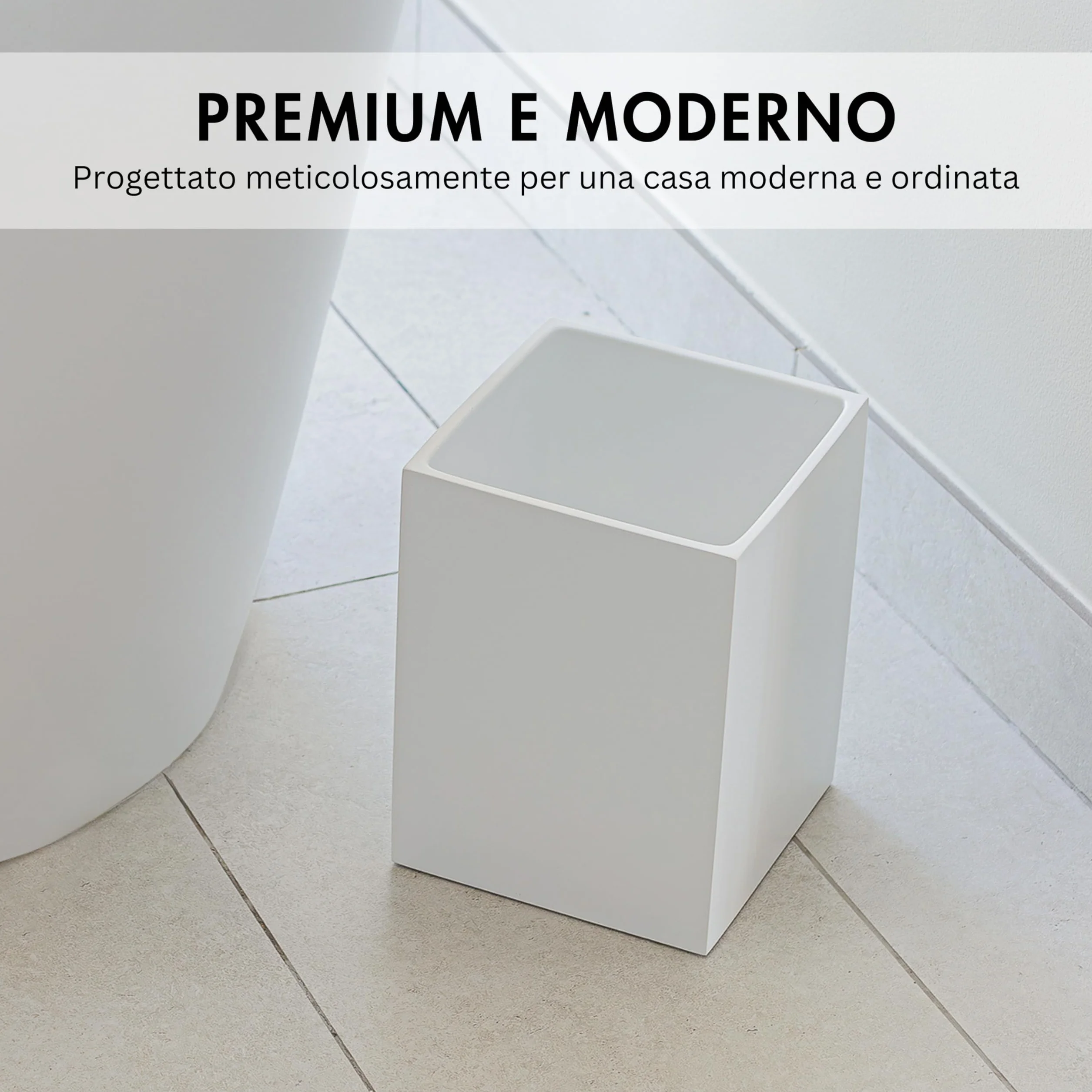 YEW DESIGN Pattumiera piccola quadrata bianca opaca, pattumiera da 2 galloni/7,5 litri, cestino per rifiuti per casa, bagni, ufficio, sotto la scrivania, camera da letto, lavanderia, cucina