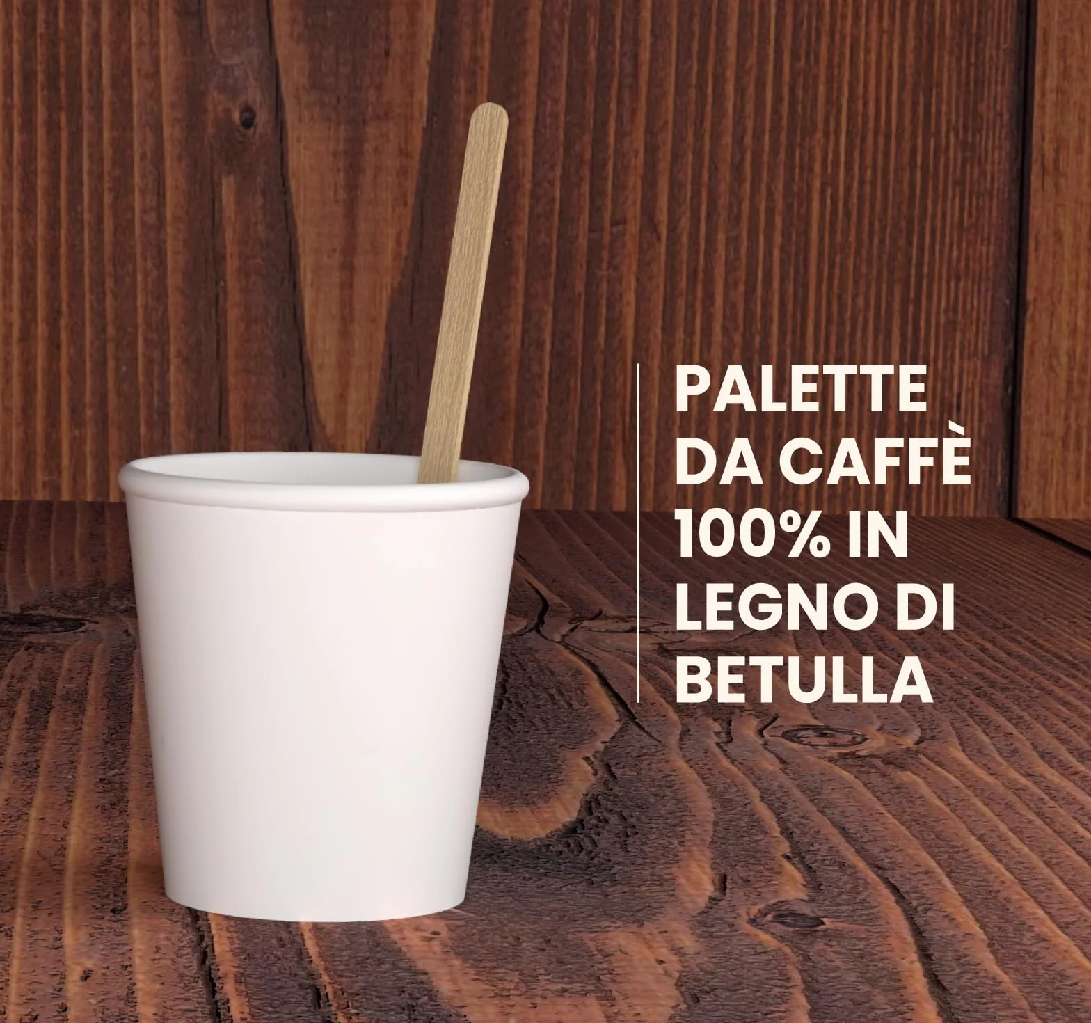 Palette Caffè Monouso in Legno di Betulla, Biodegradabili e Compostabili, Resistenti al Calore - Made in Italy