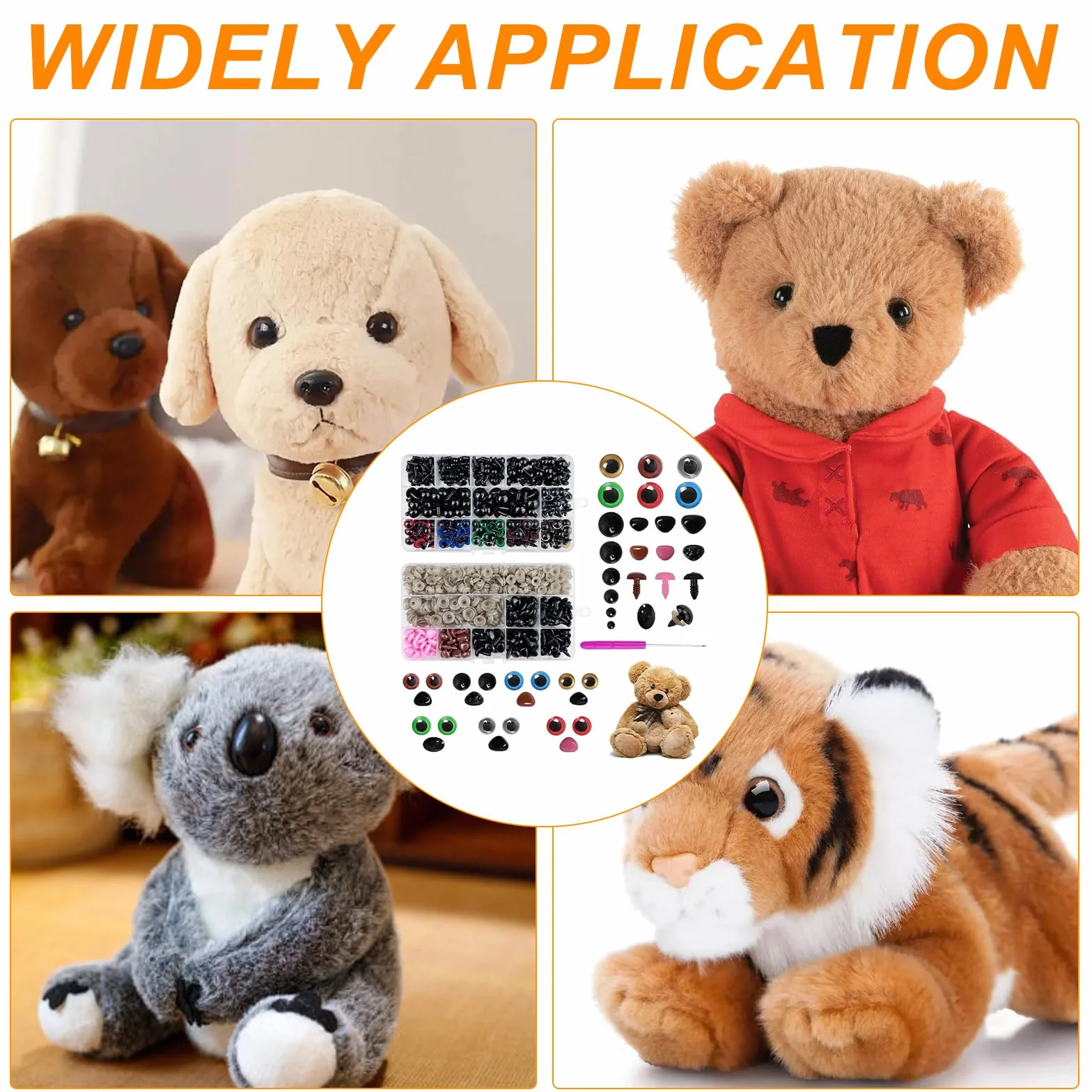 Chiluxendo Occhi di Sicurezza per Animali all'Uncinetto, Occhietti e Naso de Colorati in Plastica con Rondelle, Adatti per Fai da Te Amigurumi, Peluche, Orsacchiotti, Diverse Dimensioni (Ø 5~14 mm)