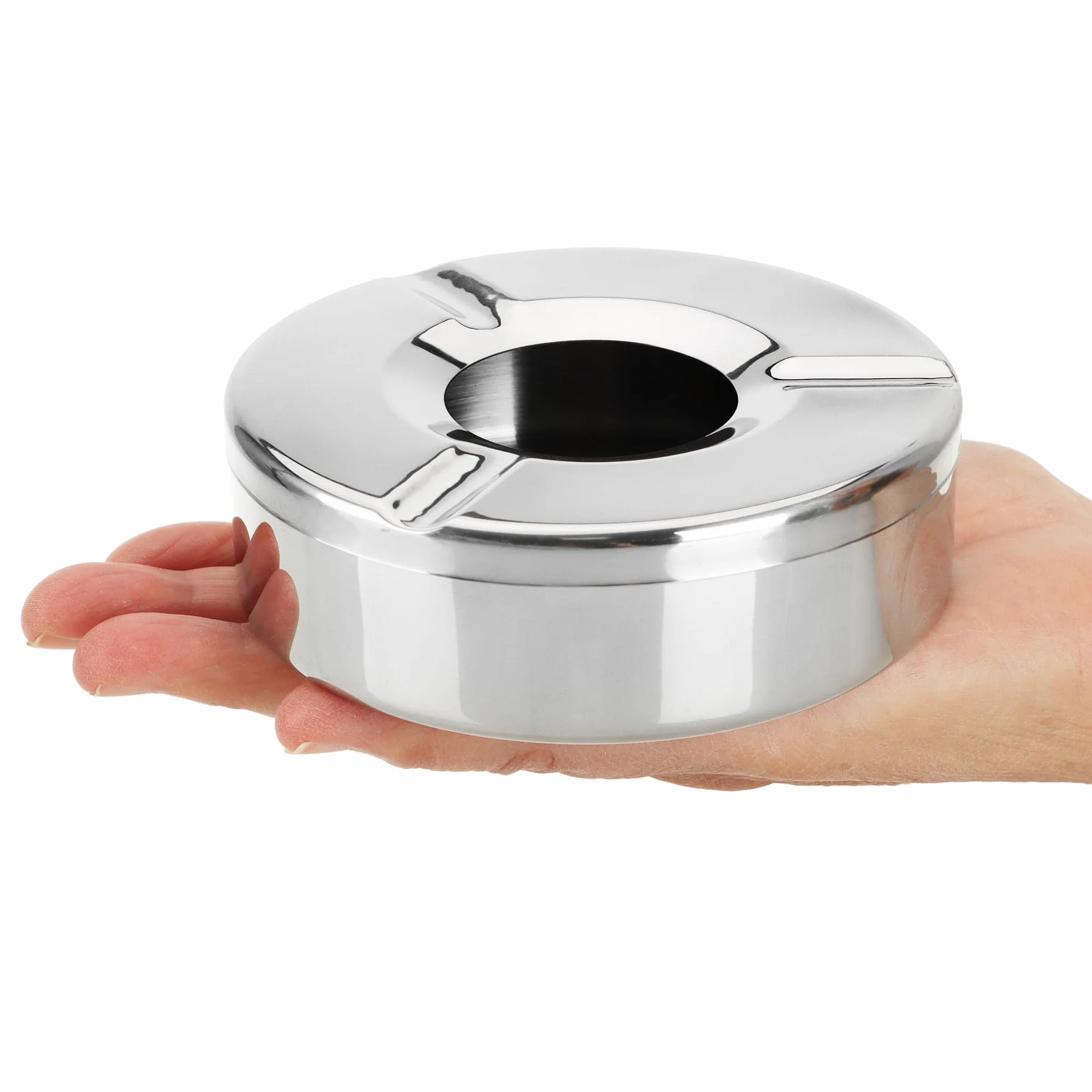 com-four® Posacenere in Acciaio Inox con Coperchio Rimovibile Ø 11 cm - 6 Pezzi