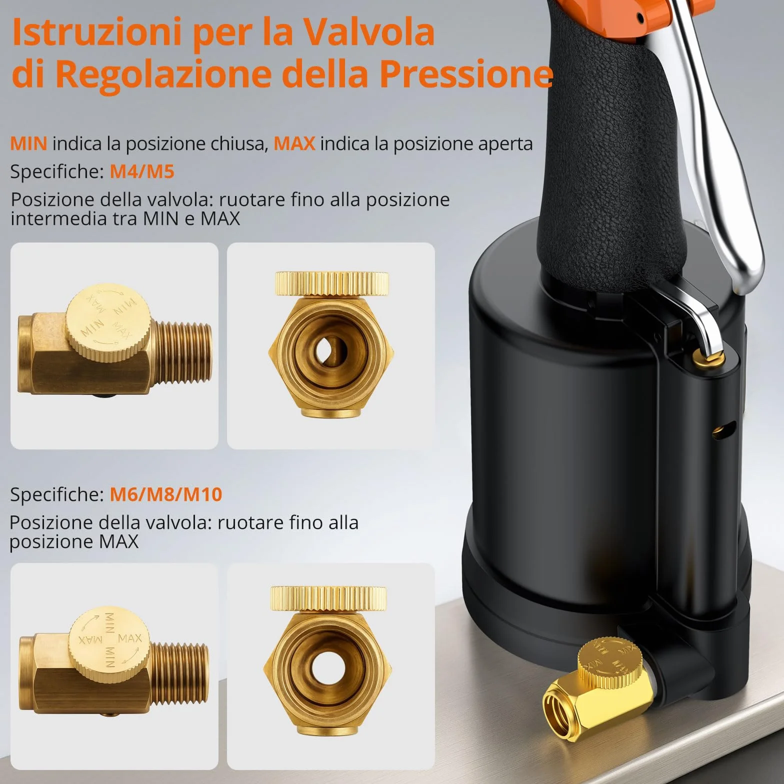 Proster Pistola Pneumatica per Rivetti Set Rivet Nut 5 Mandrini M4-M10 1400KGF Valvola Regolazione Pressione Custodia