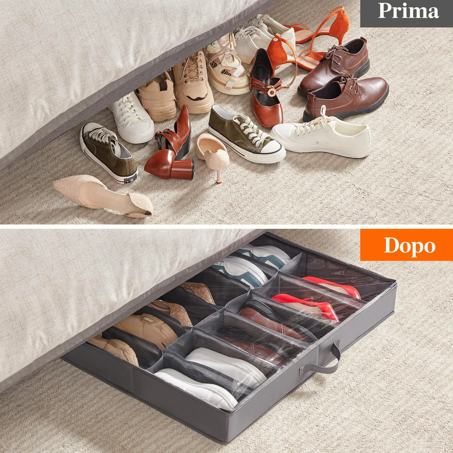 Lifewit Scatole per Scarpe con Finestra Trasparente, Contenitori Portaoggetti Pieghevole Sottoletto per Scarpe, Organizer per Scarpe con Manici Salvaspazio, Grigio, 2 x 12 Paia