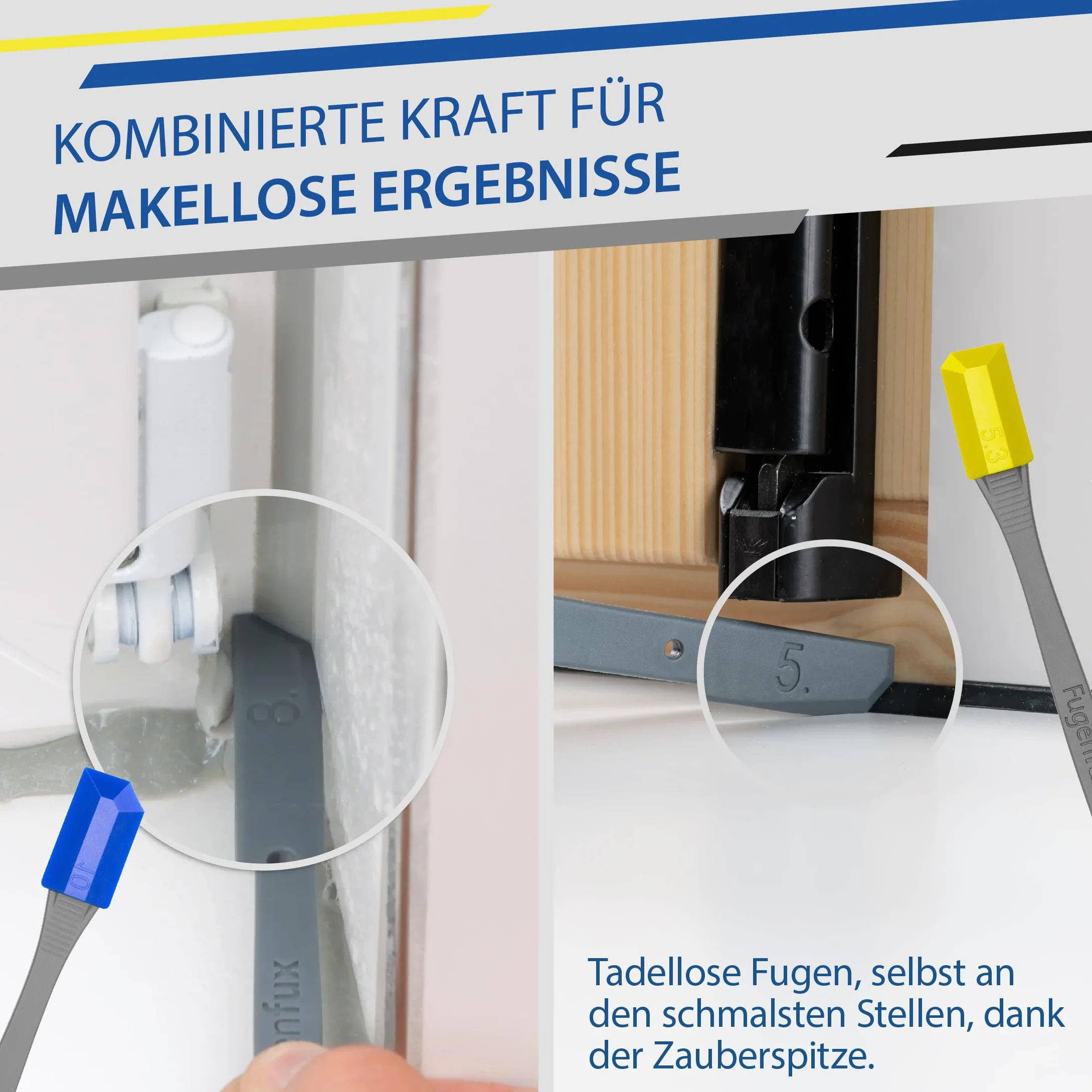 FUGENFUX® Set professionale: Classic 5 + Small – Speciale estrattore per fughe – Piastra per fughe di qualsiasi dimensione – Estrattore per fughe con punta magica rivoluzionaria per punto estremamente