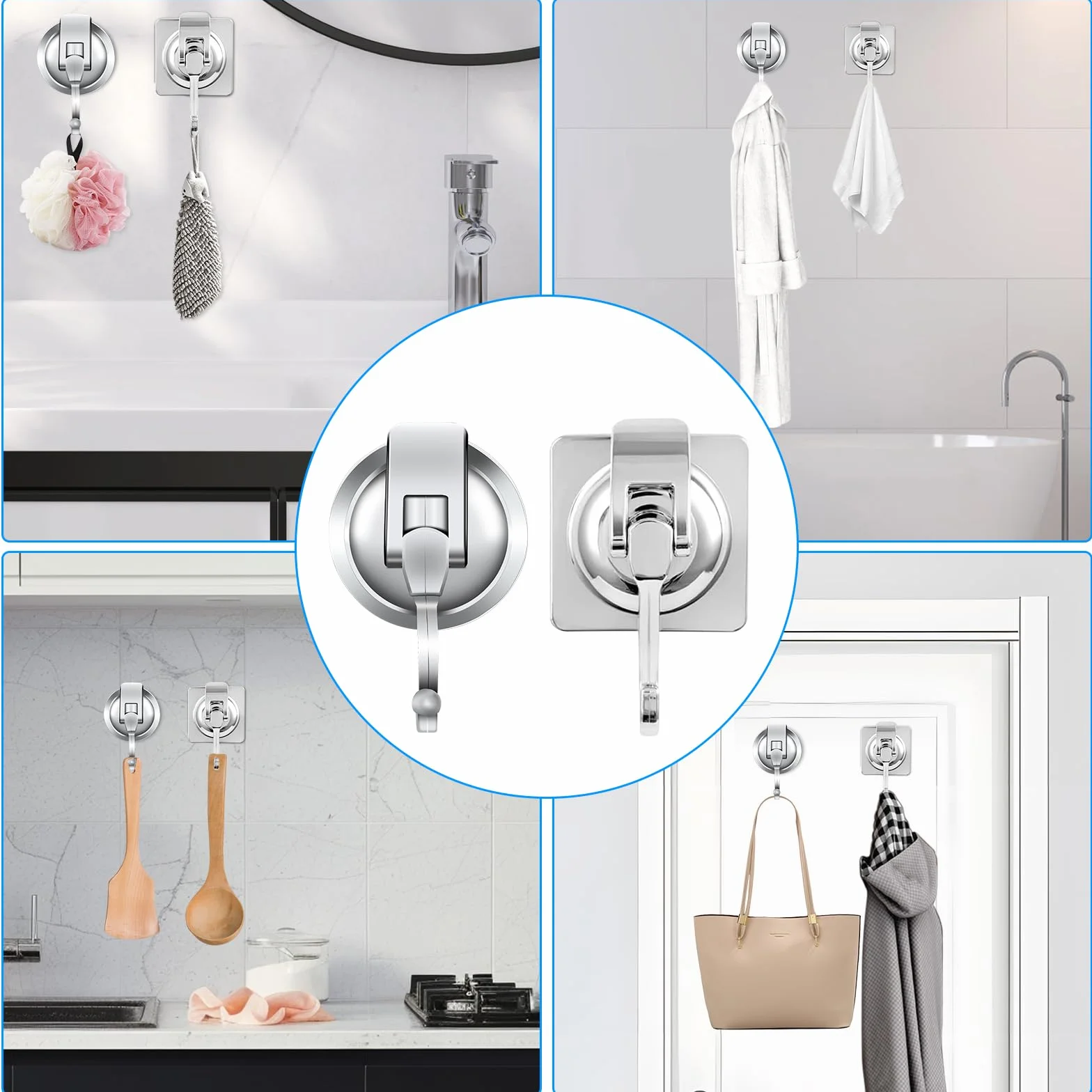 Ganci Ventosa 5KG per Bagno Doccia Cucina Resistenti Senza Foratura Portasciugamani 2 Pezzi