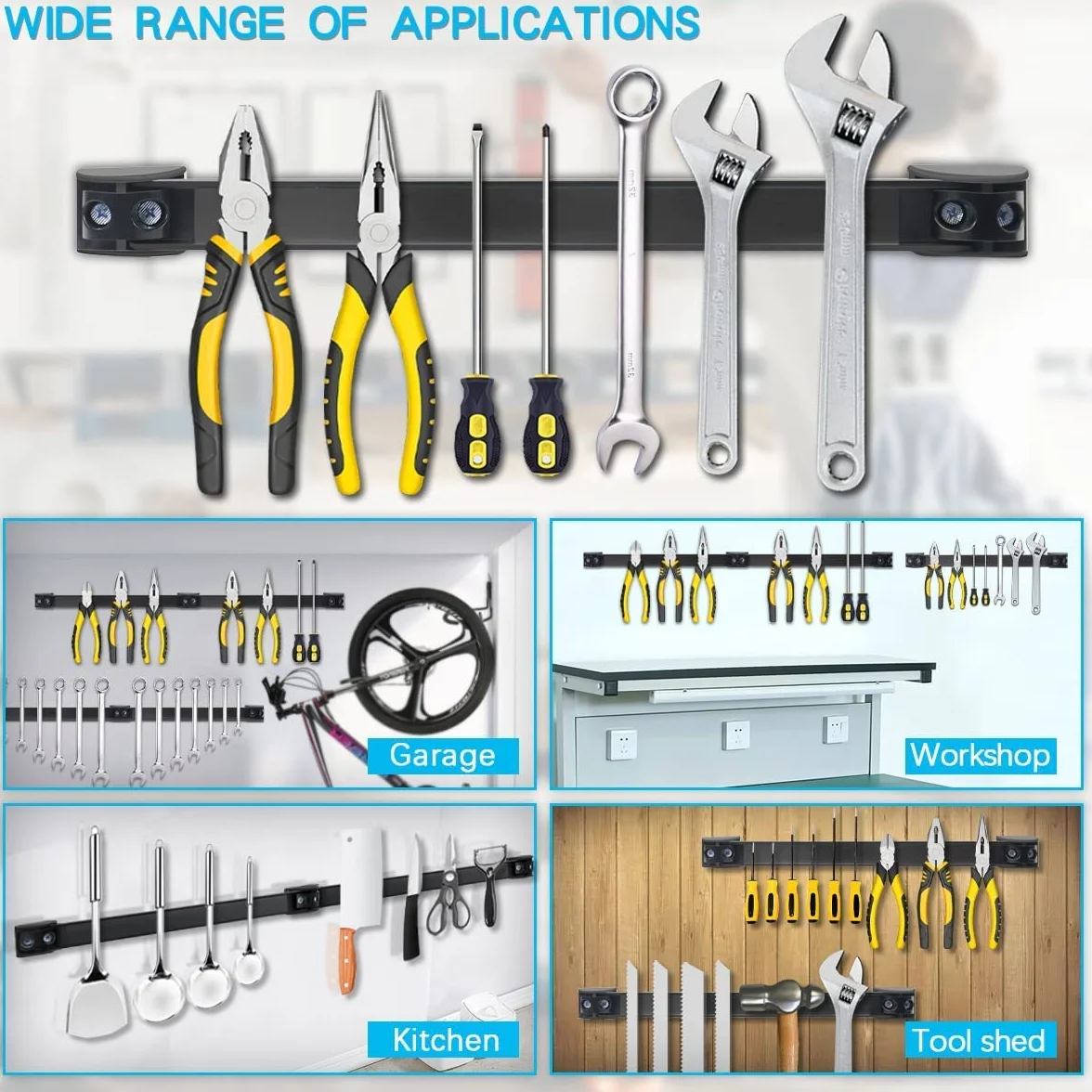 Set di 5 Barre Magnetiche per Attrezzi, 30 cm, Forte Barra Magnetica, Supporto Magnetico per Attrezzi da Parete, Barra Magnetica per Attrezzi da Garage