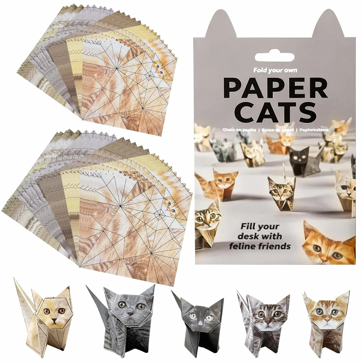50 fogli di carta Cats origami, 12 x 12 cm, carta origami fai da te, linee di piegatura chiare, gatti di origami 3D, facili da piegare, ideali per appassionati di bricolage e artisti