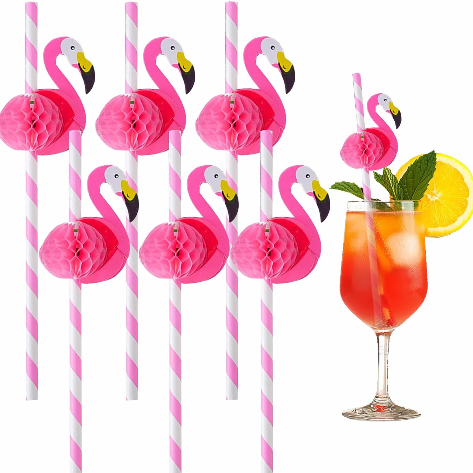 Cannucce di Carta colorata 3D, 50 Pz, Fenicottero cannucce colorate per Cocktail e Spiaggia, Decorazioni Tropicali con Tema Hawaii, per bevande fredde, succhi (Colori Casuali)