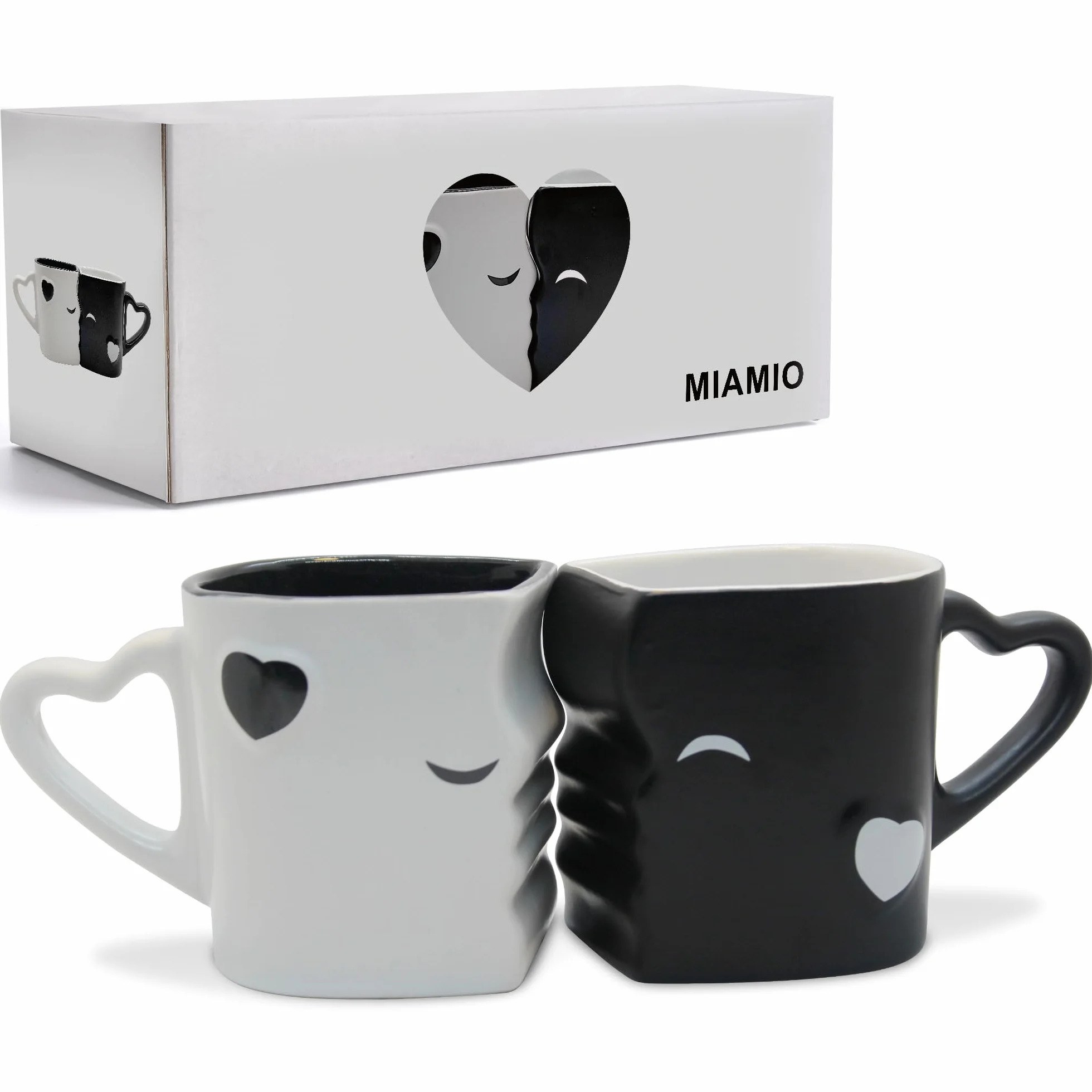 MIAMIO Kissing Mugs, Ceramica Tazze Caffè, Design Bacio, Confezione Regalo (Nero)